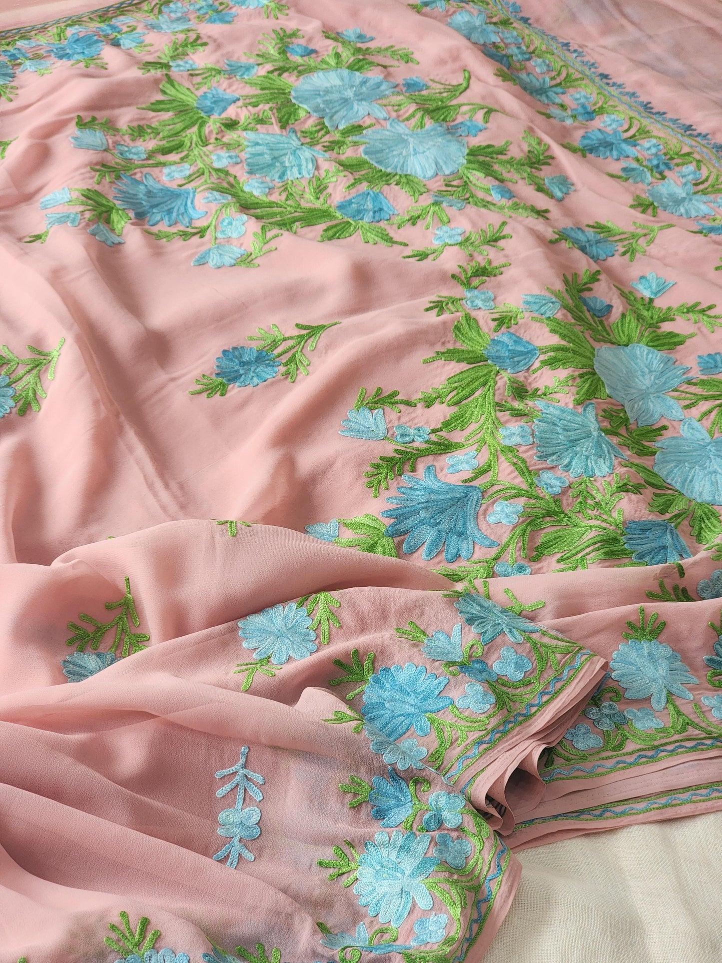Cherry Blossom Georgette Kashmiri Woven Saree