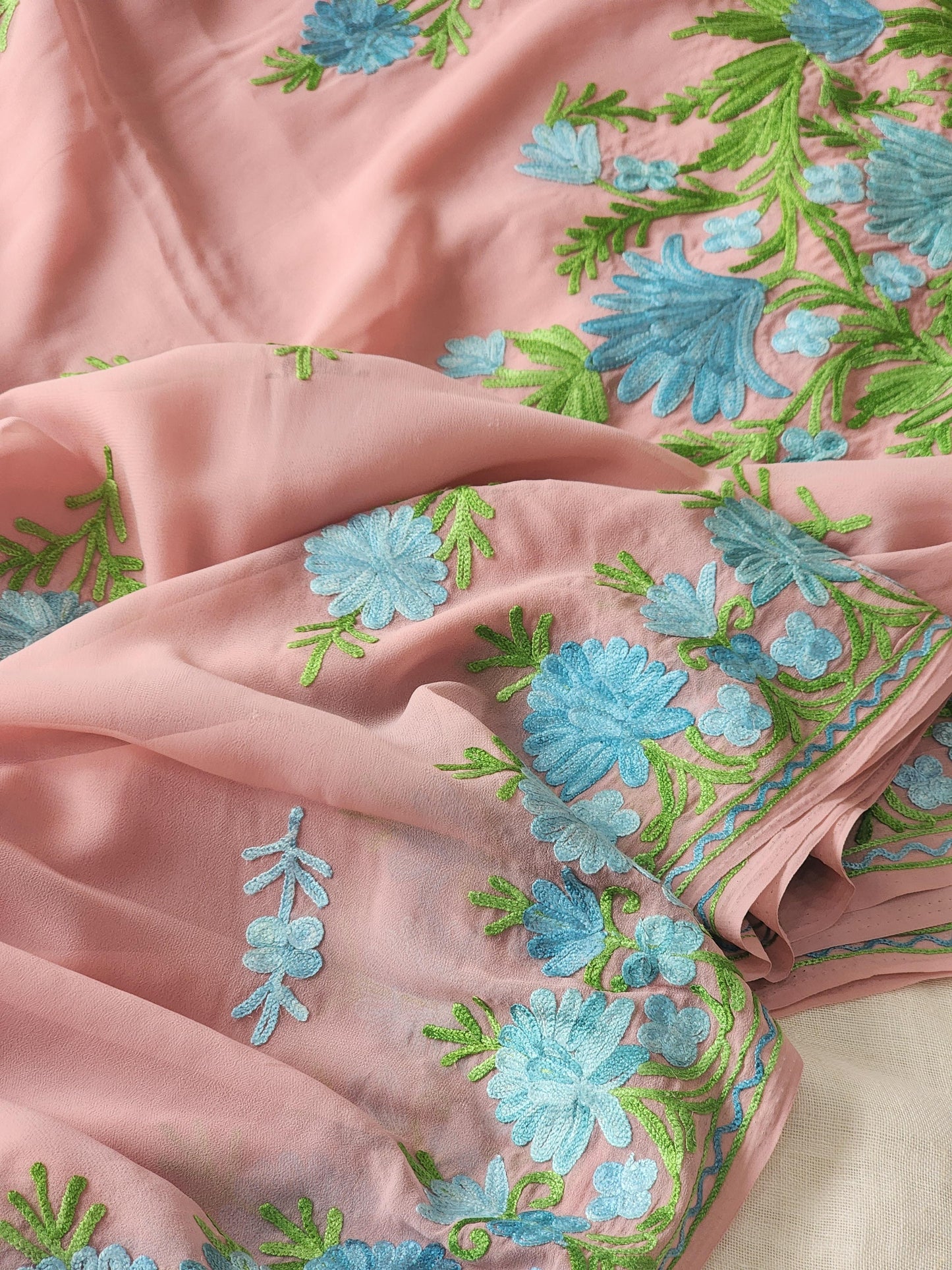 Cherry Blossom Georgette Kashmiri Woven Saree