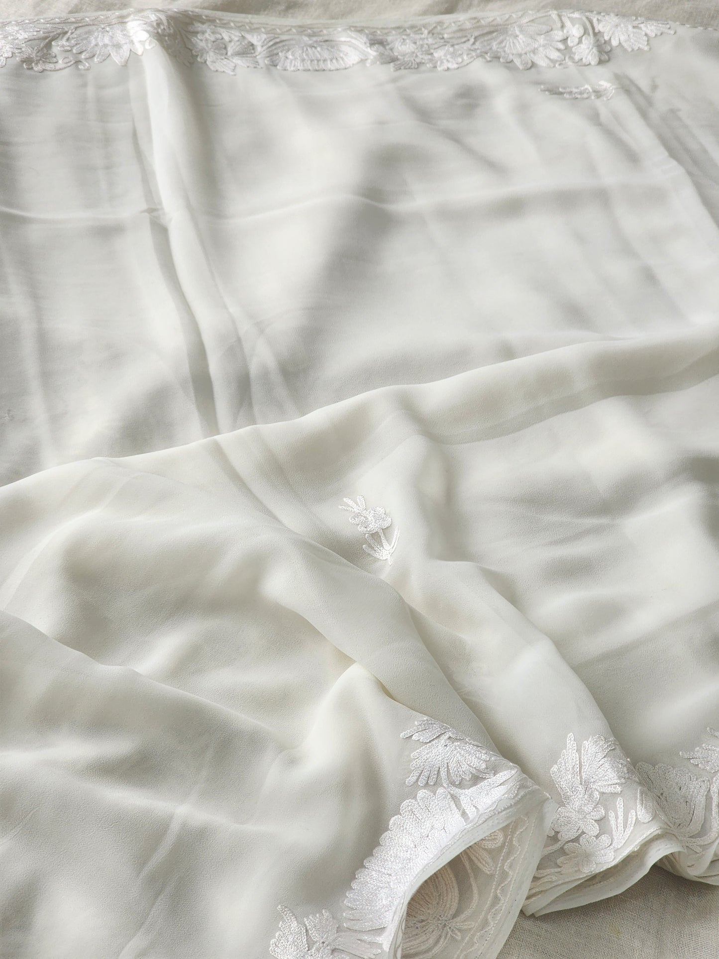 White Georgette Kashmiri Woven Saree