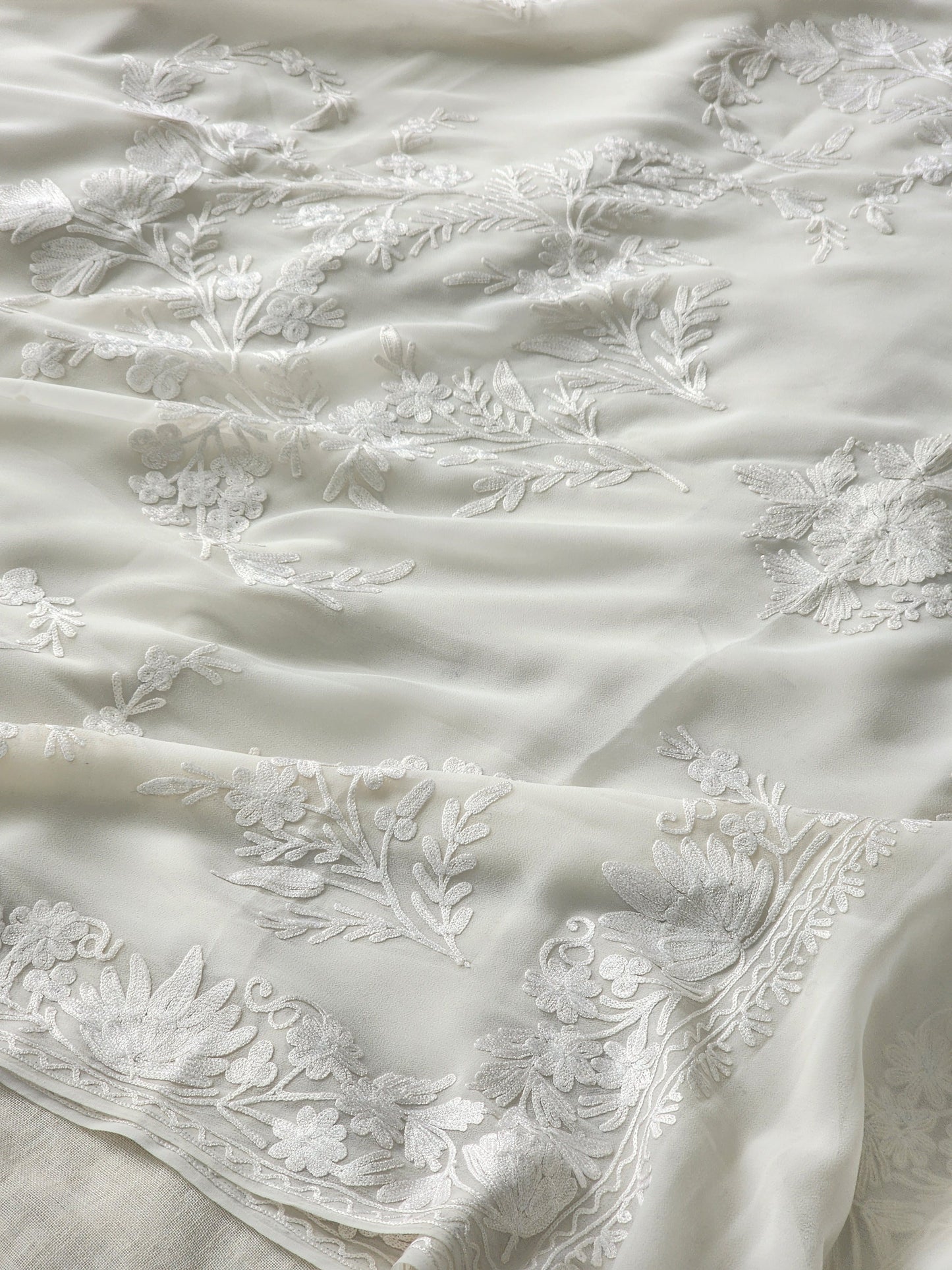 White Georgette Kashmiri Woven Saree