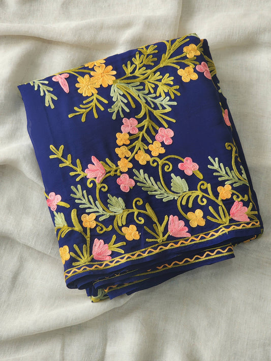 Blue Georgette Kashmiri Woven Saree