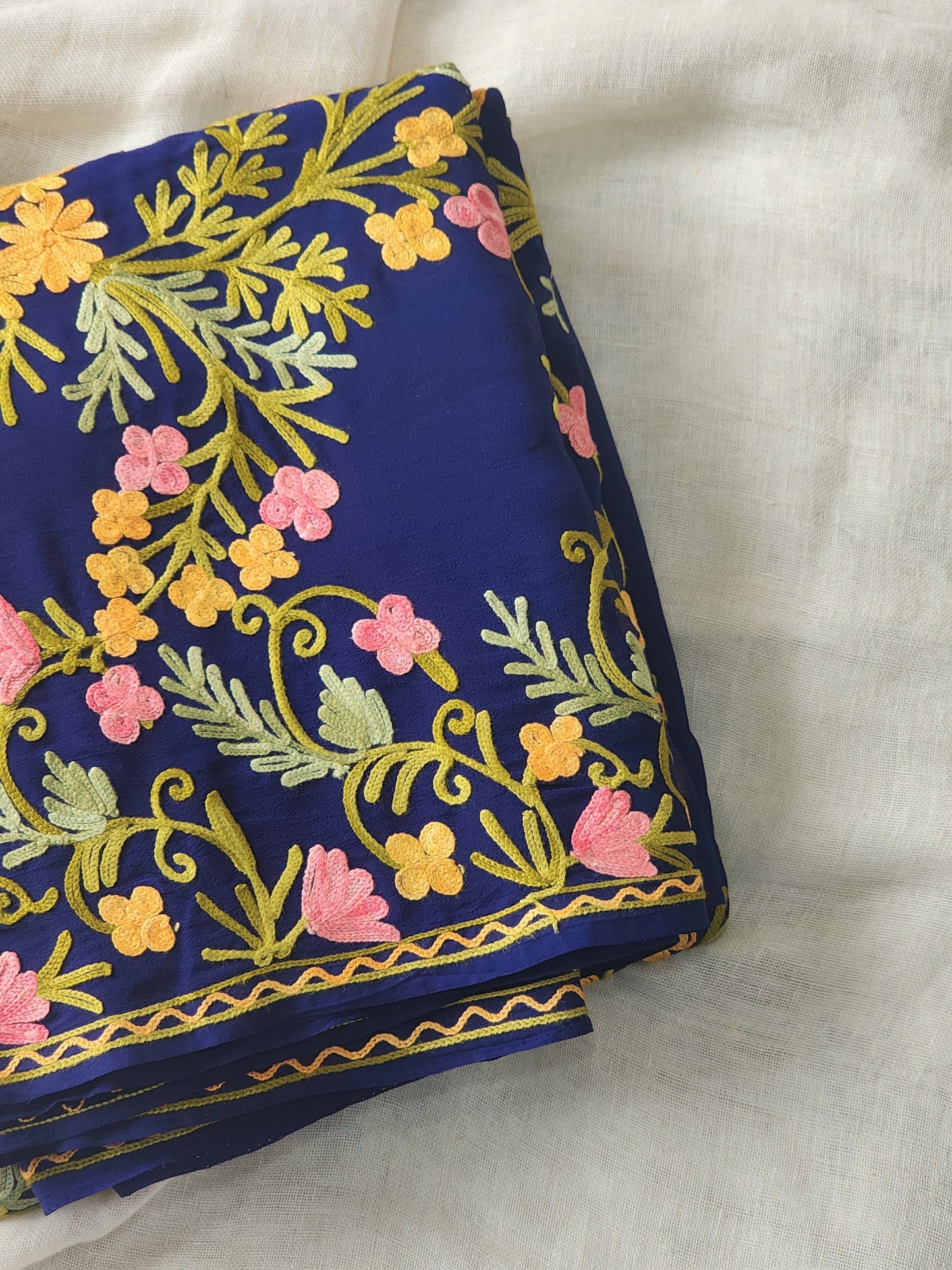 Blue Georgette Kashmiri Woven Saree