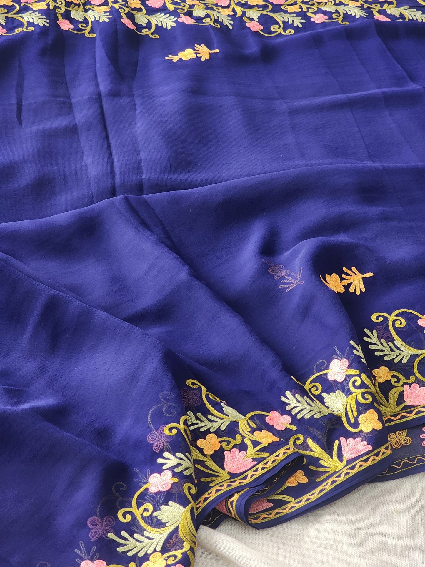 Blue Georgette Kashmiri Woven Saree