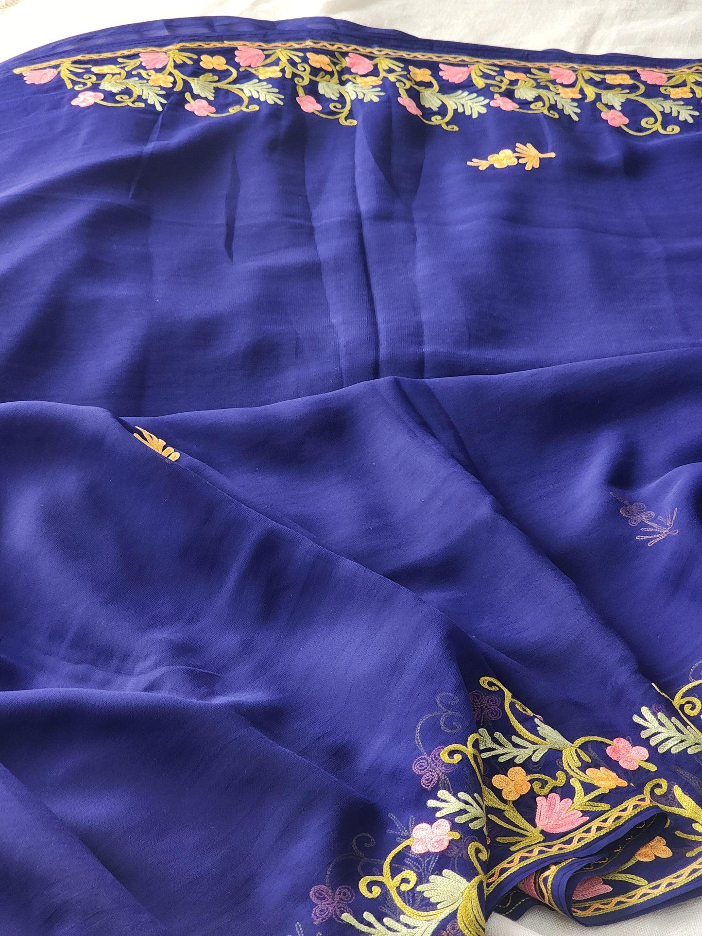 Blue Georgette Kashmiri Woven Saree