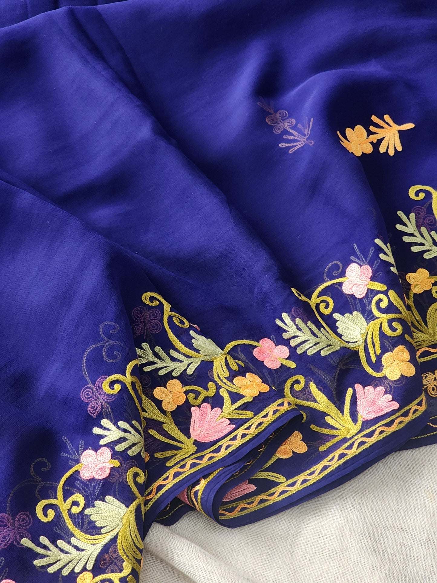 Blue Georgette Kashmiri Woven Saree