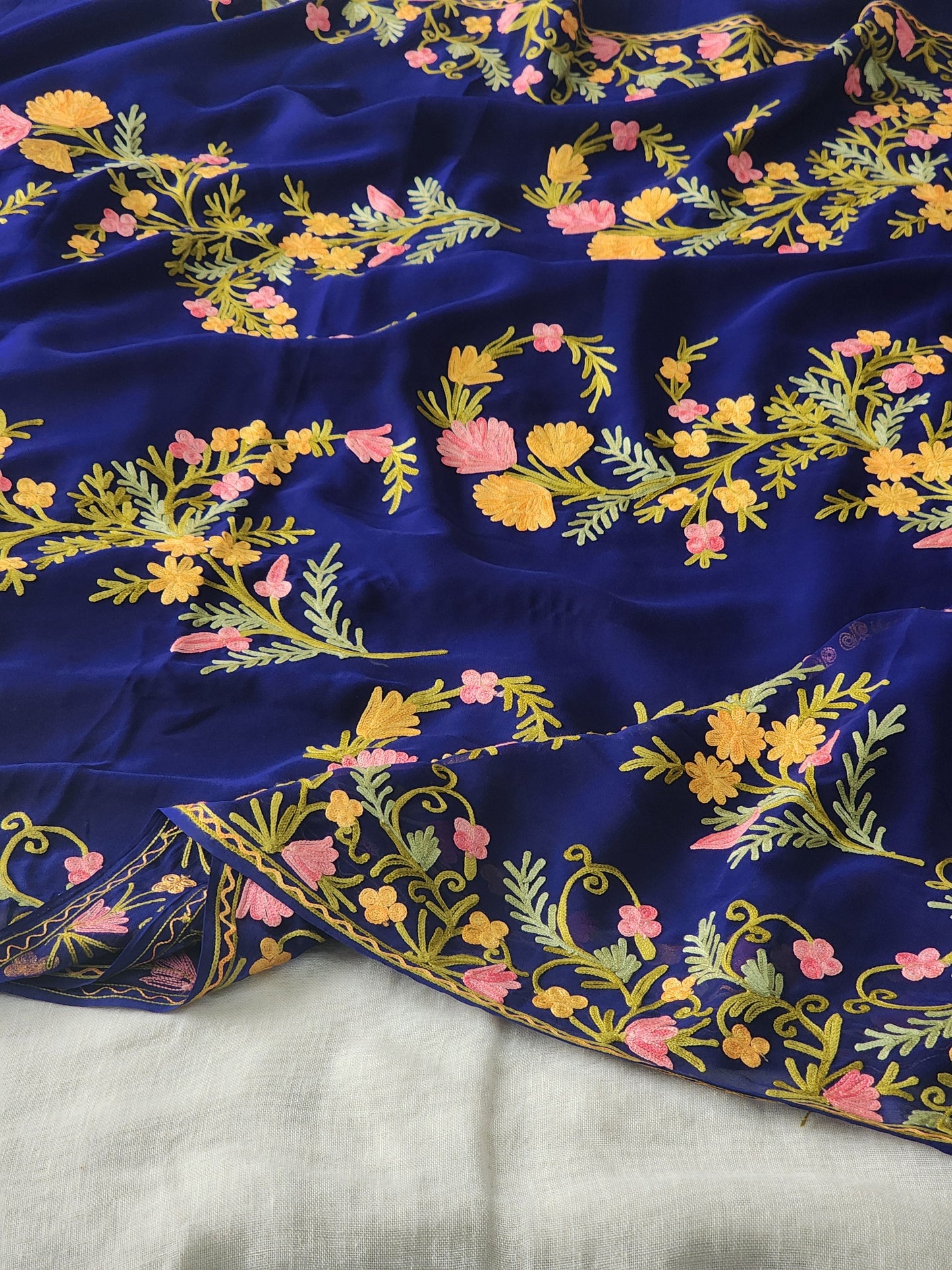 Blue Georgette Kashmiri Woven Saree