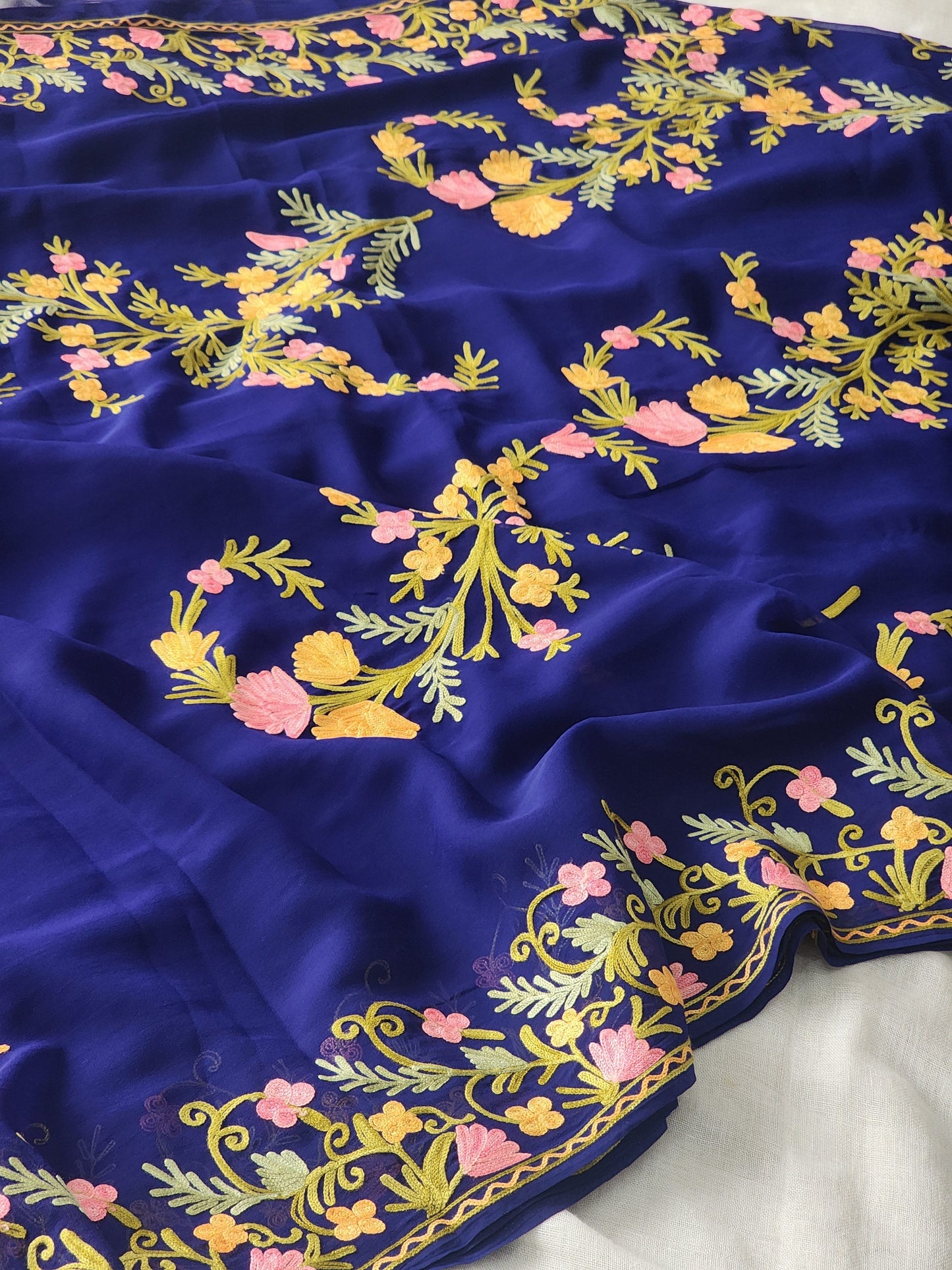 Blue Georgette Kashmiri Woven Saree
