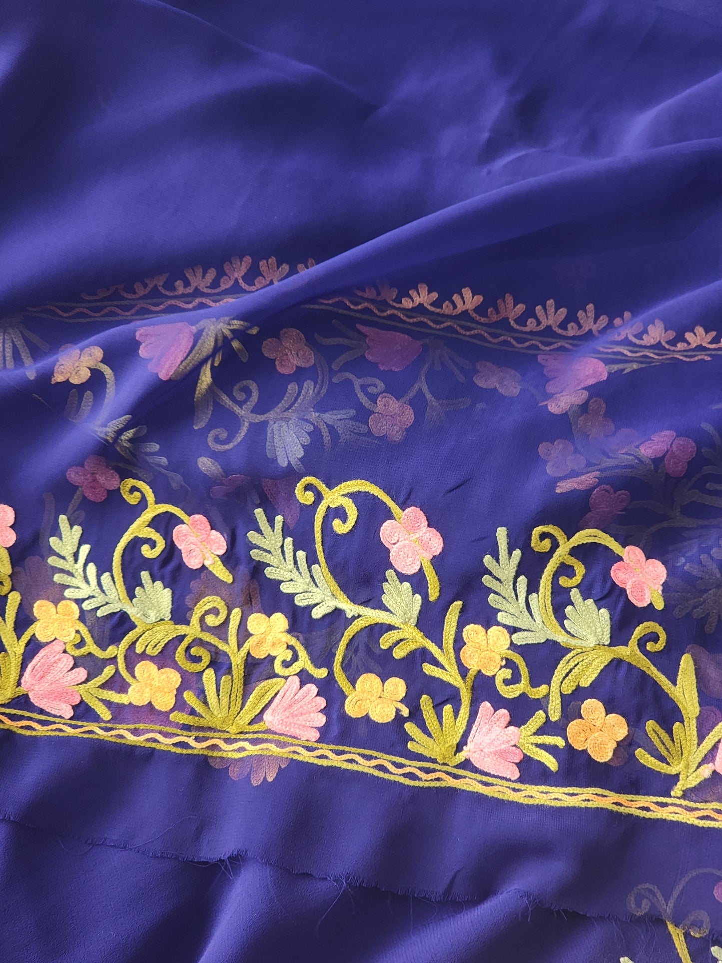 Blue Georgette Kashmiri Woven Saree