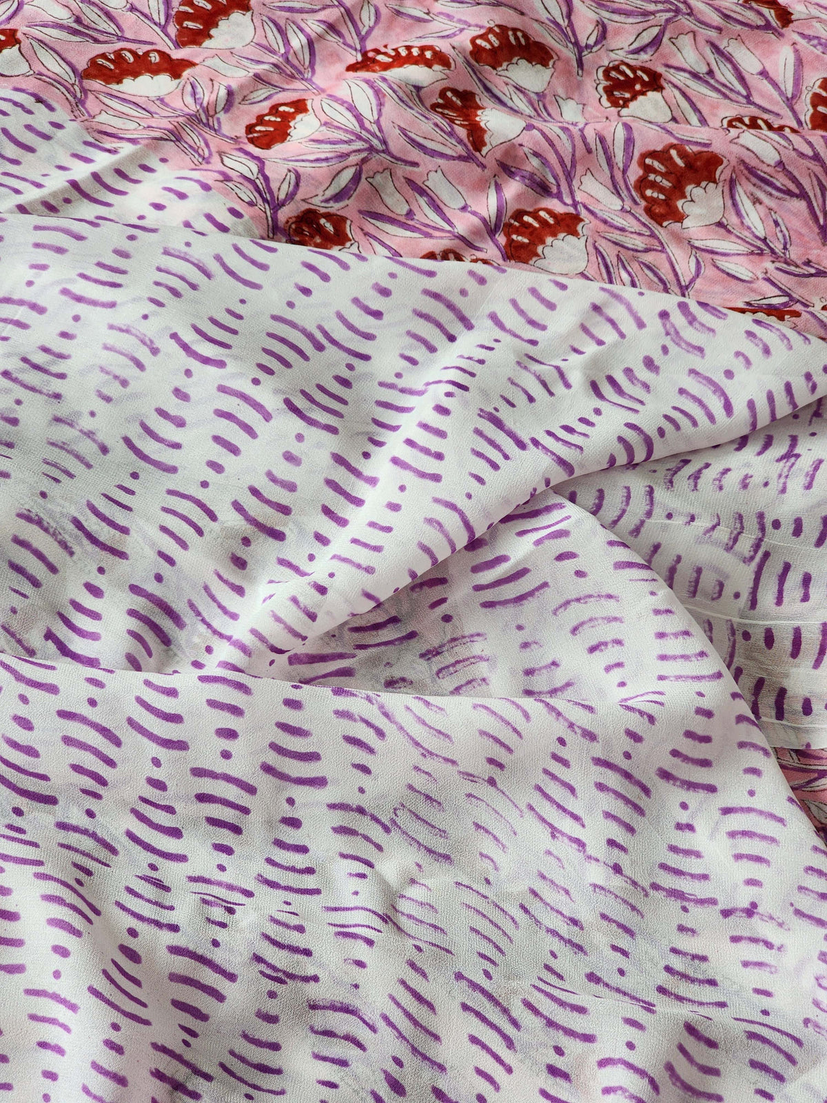 Pink Georgette Handblock Saree