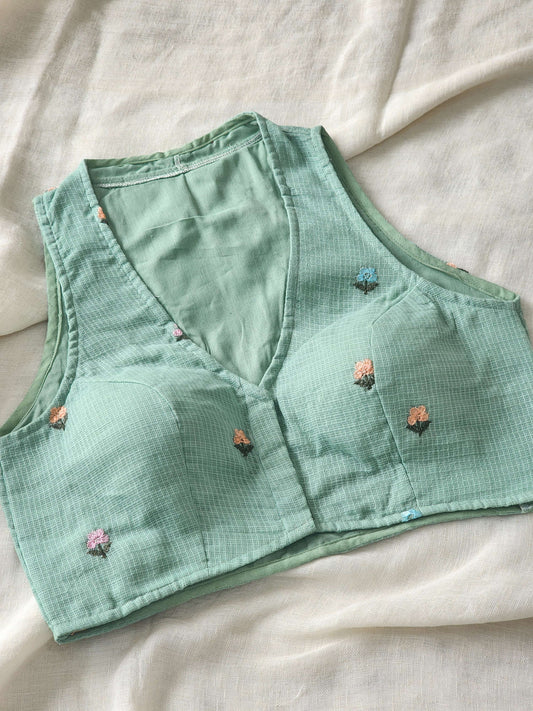Pista Green Kota Cotton Blouse