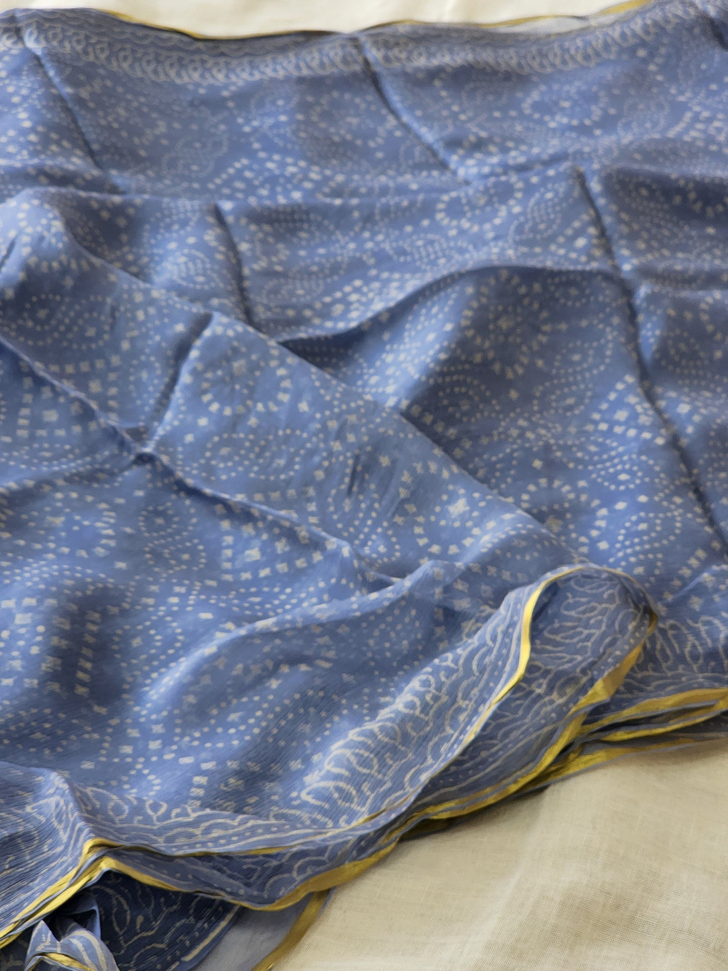 Blue Chiffon Handblock Saree