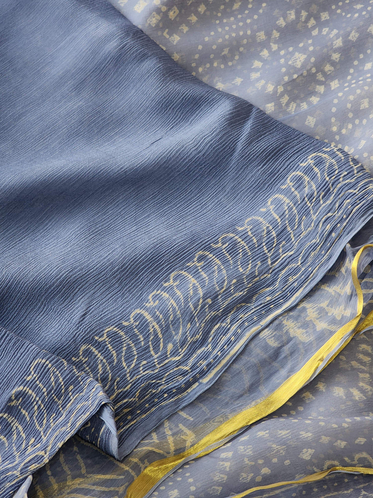 Blue Chiffon Handblock Saree