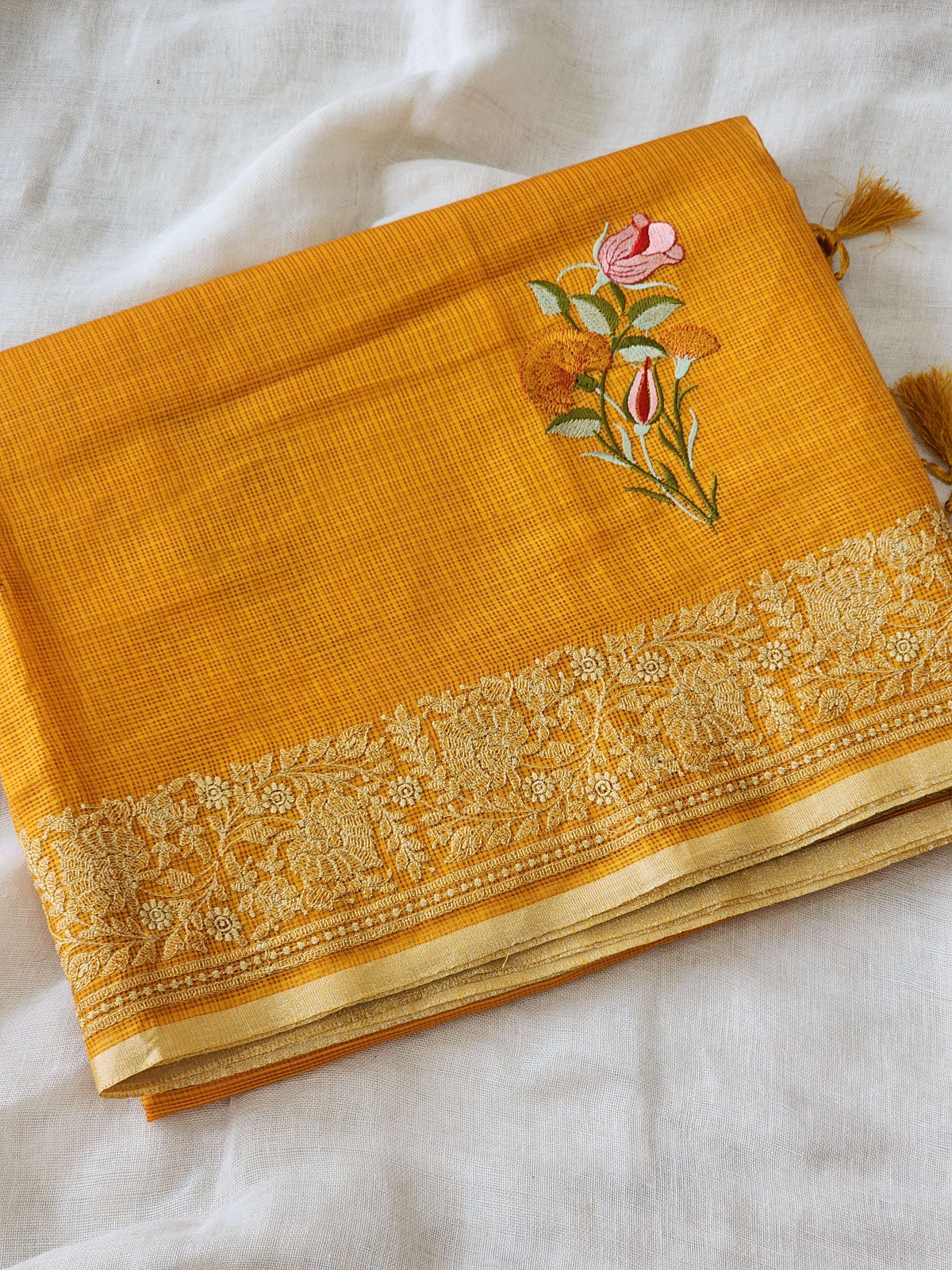 Mustard Kota Silk Saree