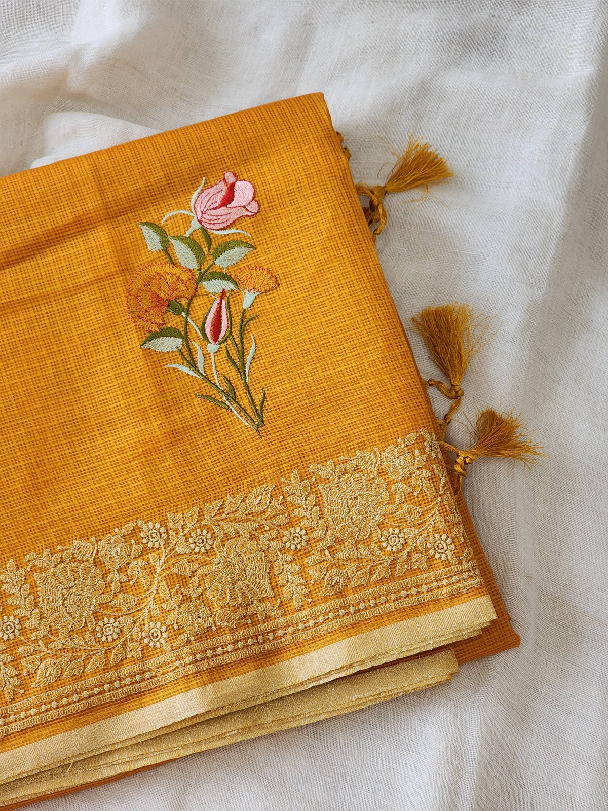 Mustard Kota Silk Saree