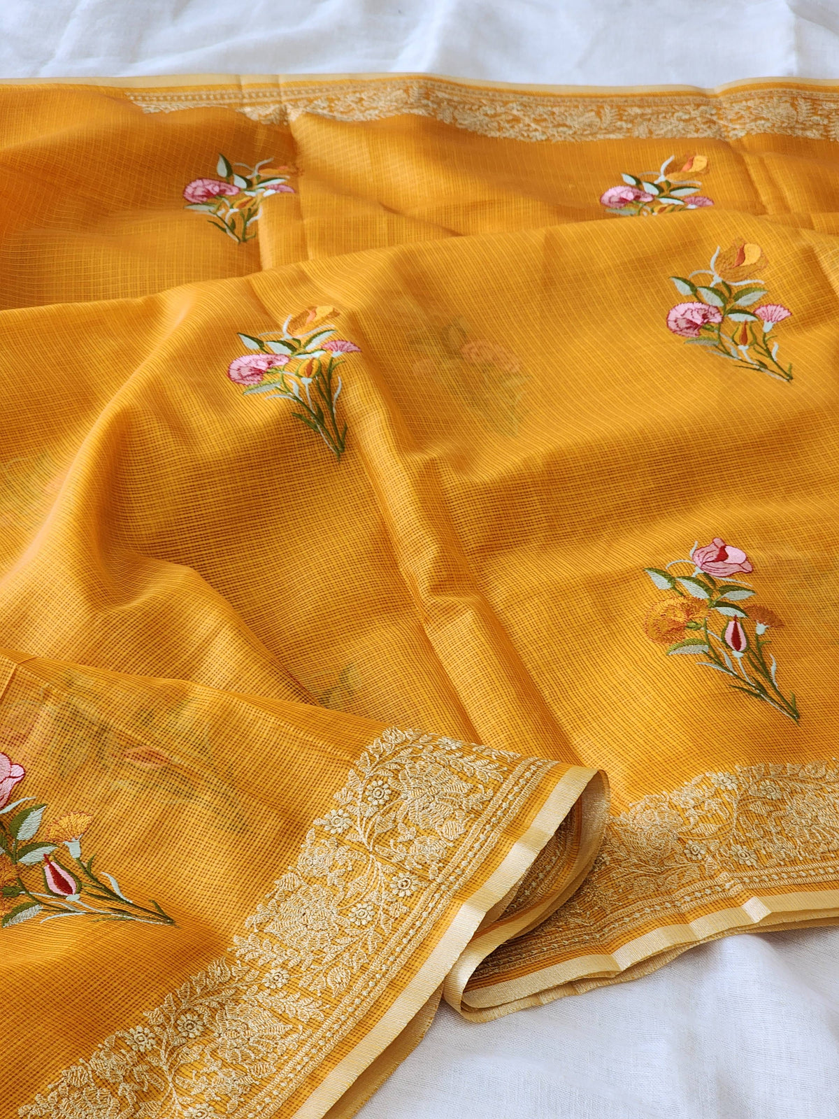 Mustard Kota Silk Saree