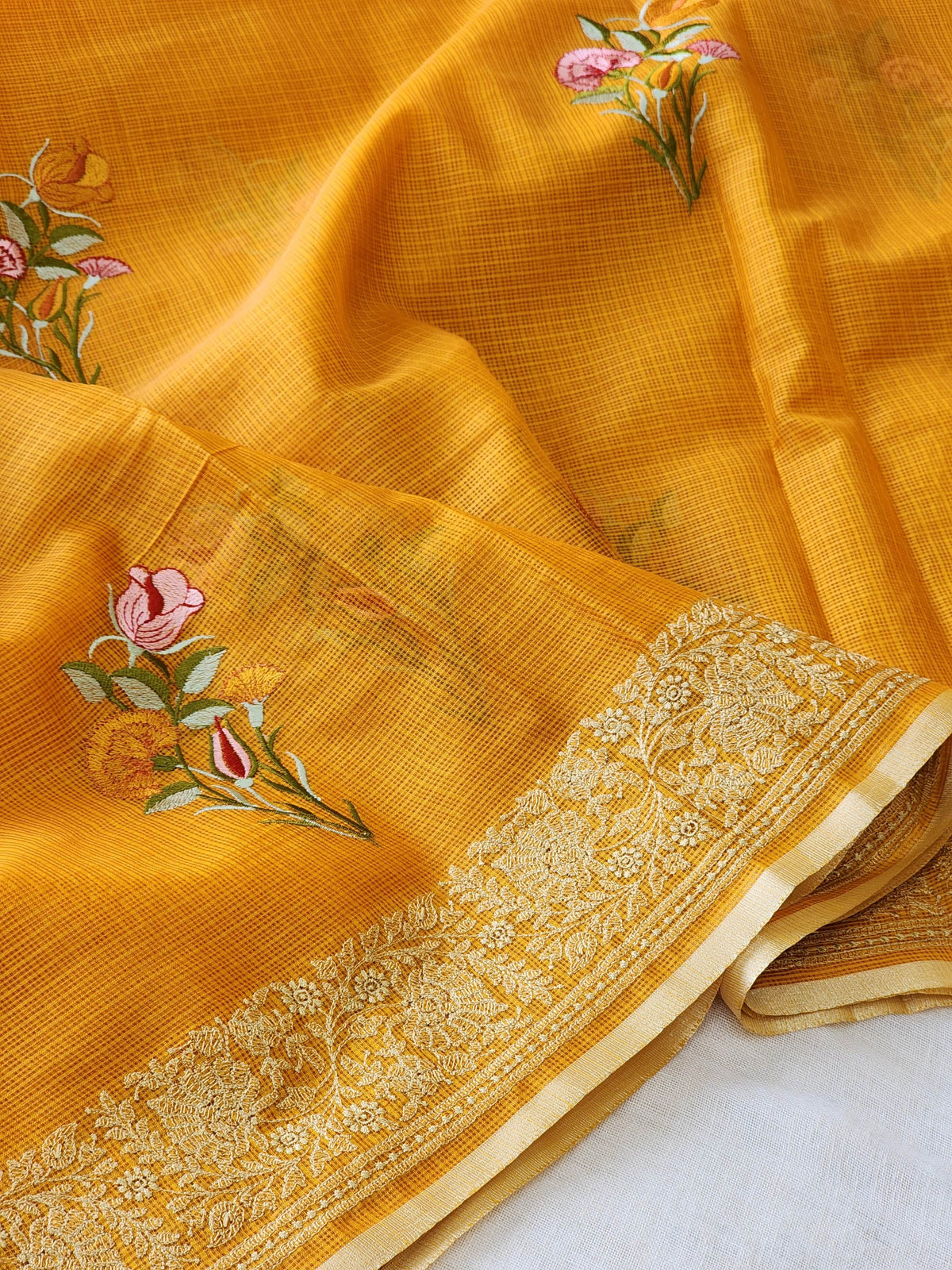 Mustard Kota Silk Saree