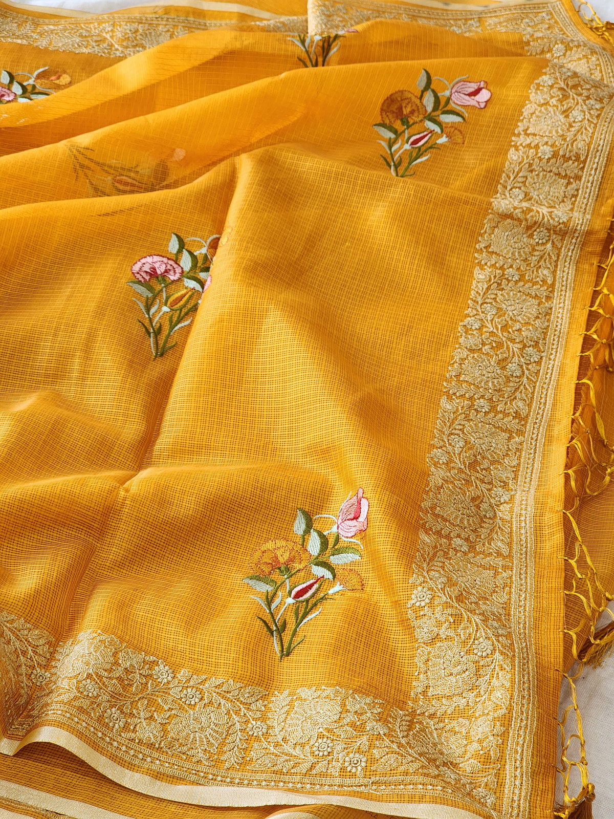 Mustard Kota Silk Saree