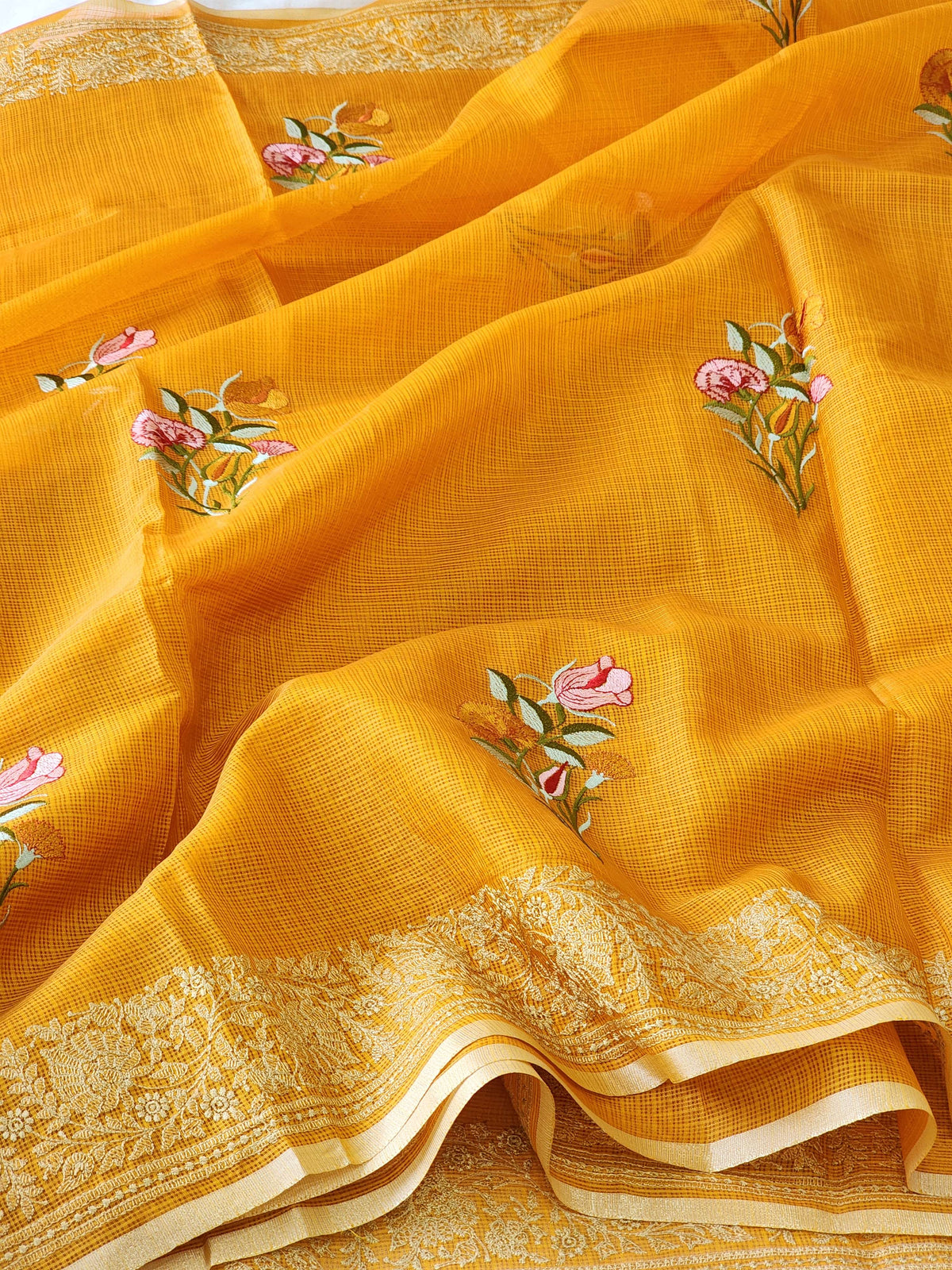 Mustard Kota Silk Saree