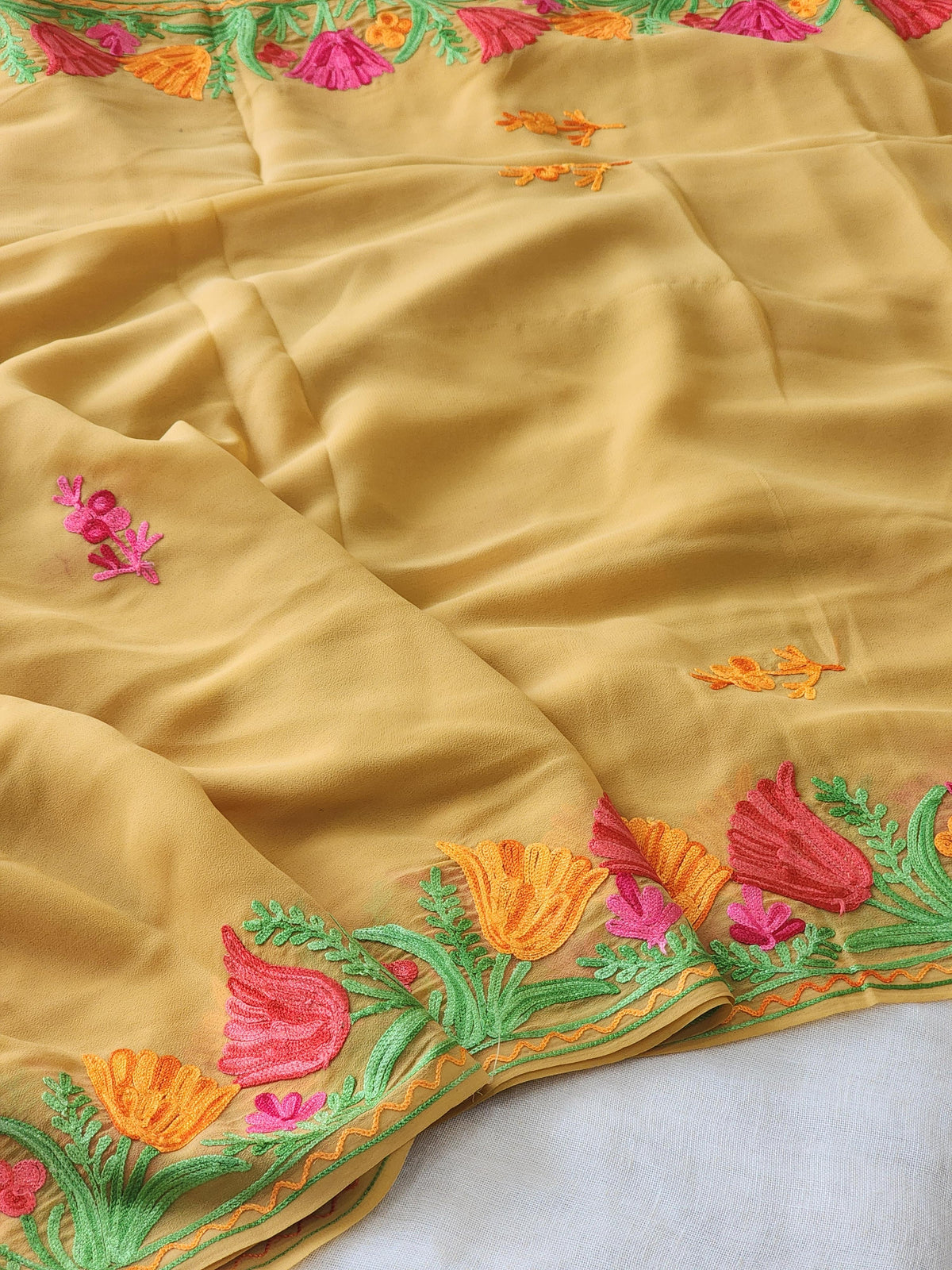 Mustard Georgette Kashmiri Woven Saree