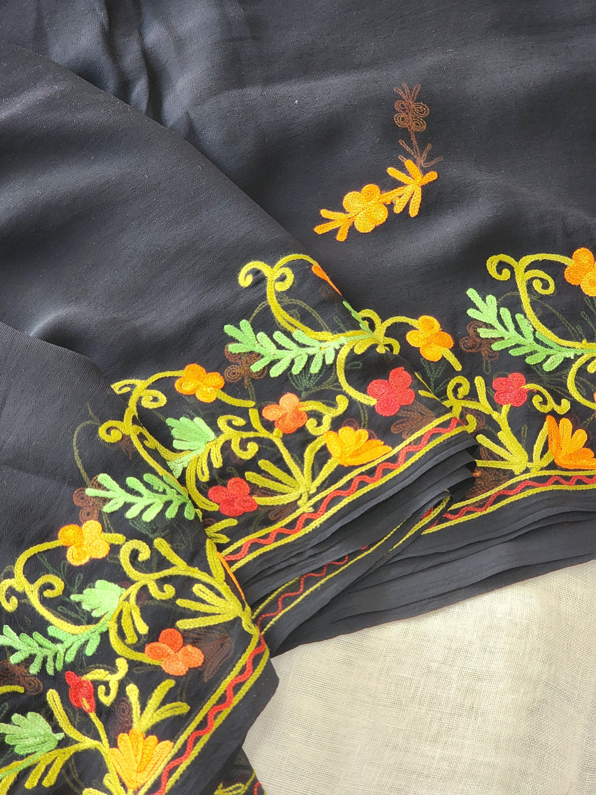 Black Georgette Kashmiri Woven Saree