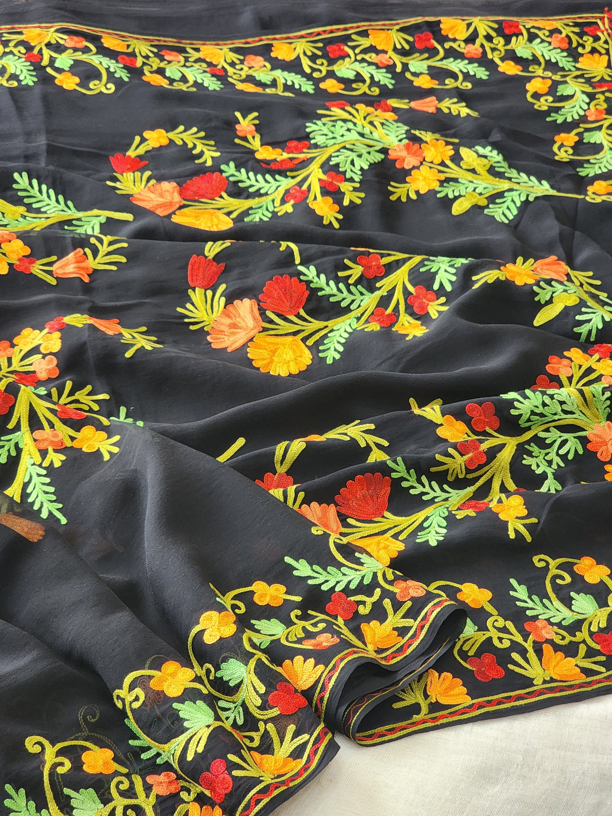 Black Georgette Kashmiri Woven Saree