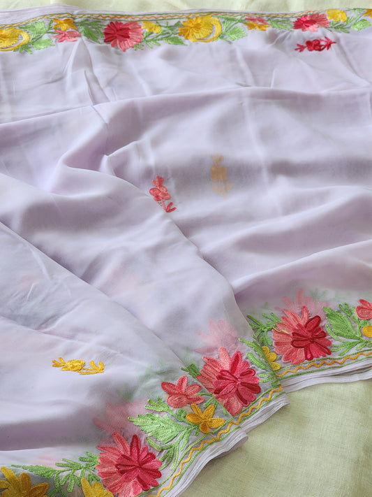 Light Mauve Georgette Kashmiri Woven Saree