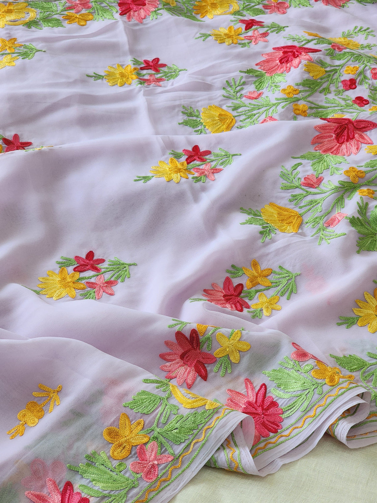 Light Mauve Georgette Kashmiri Woven Saree