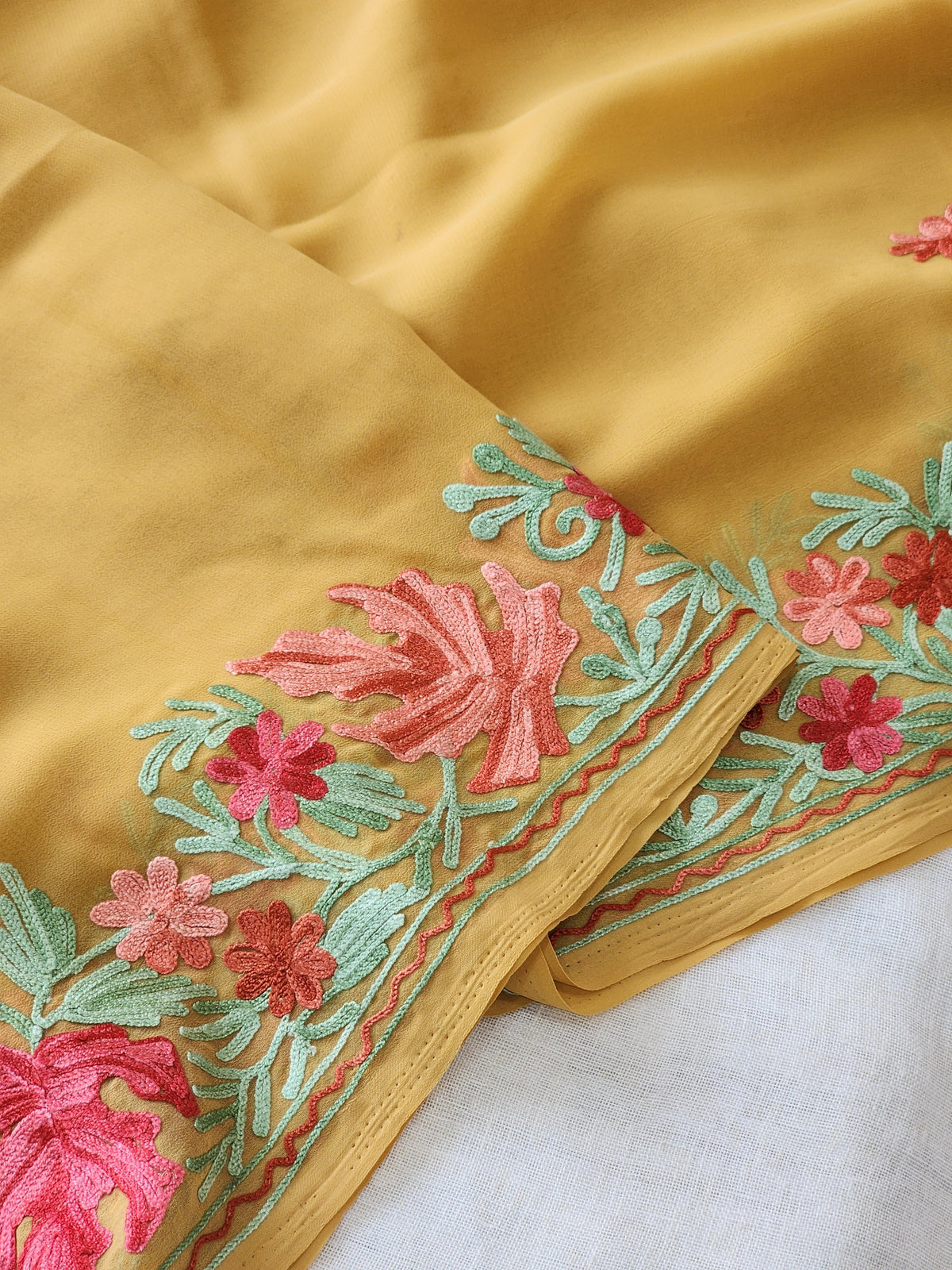 Mustard Georgette Kashmiri Woven Saree