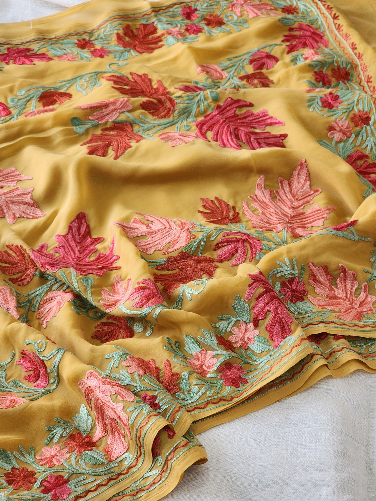 Mustard Georgette Kashmiri Woven Saree