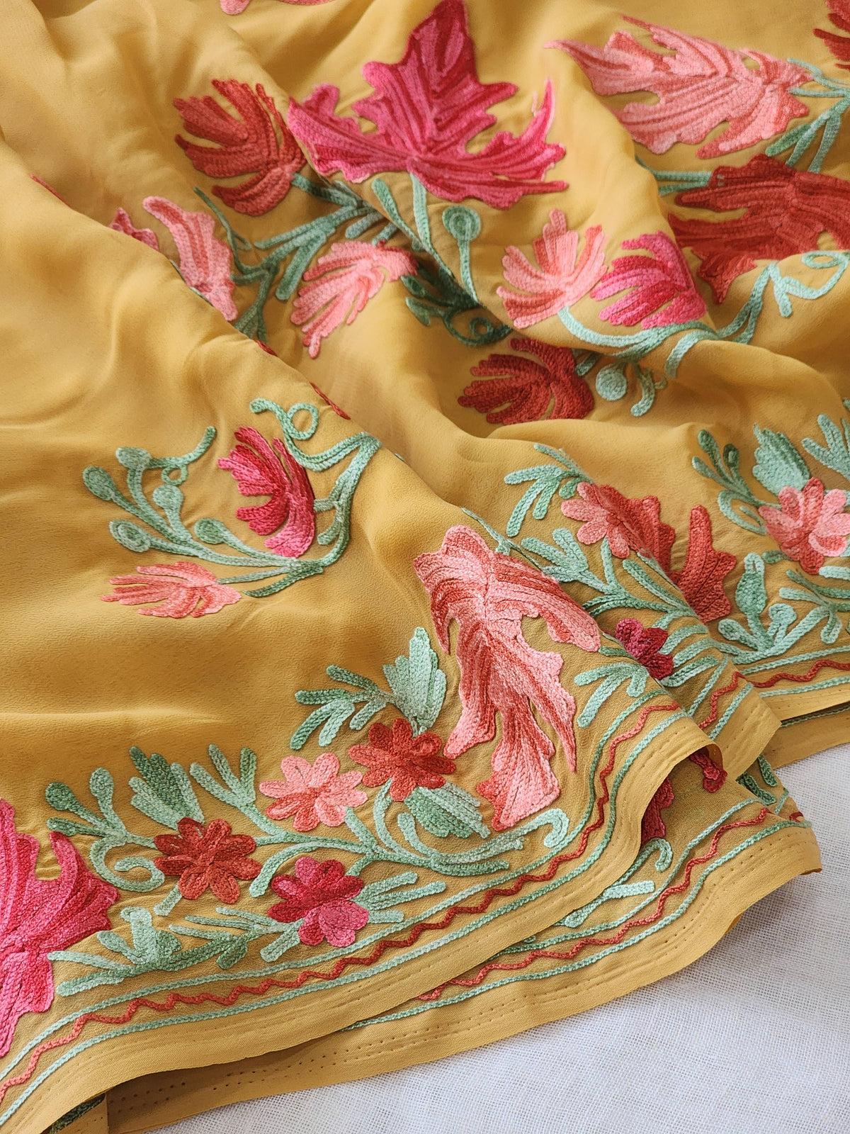 Mustard Georgette Kashmiri Woven Saree
