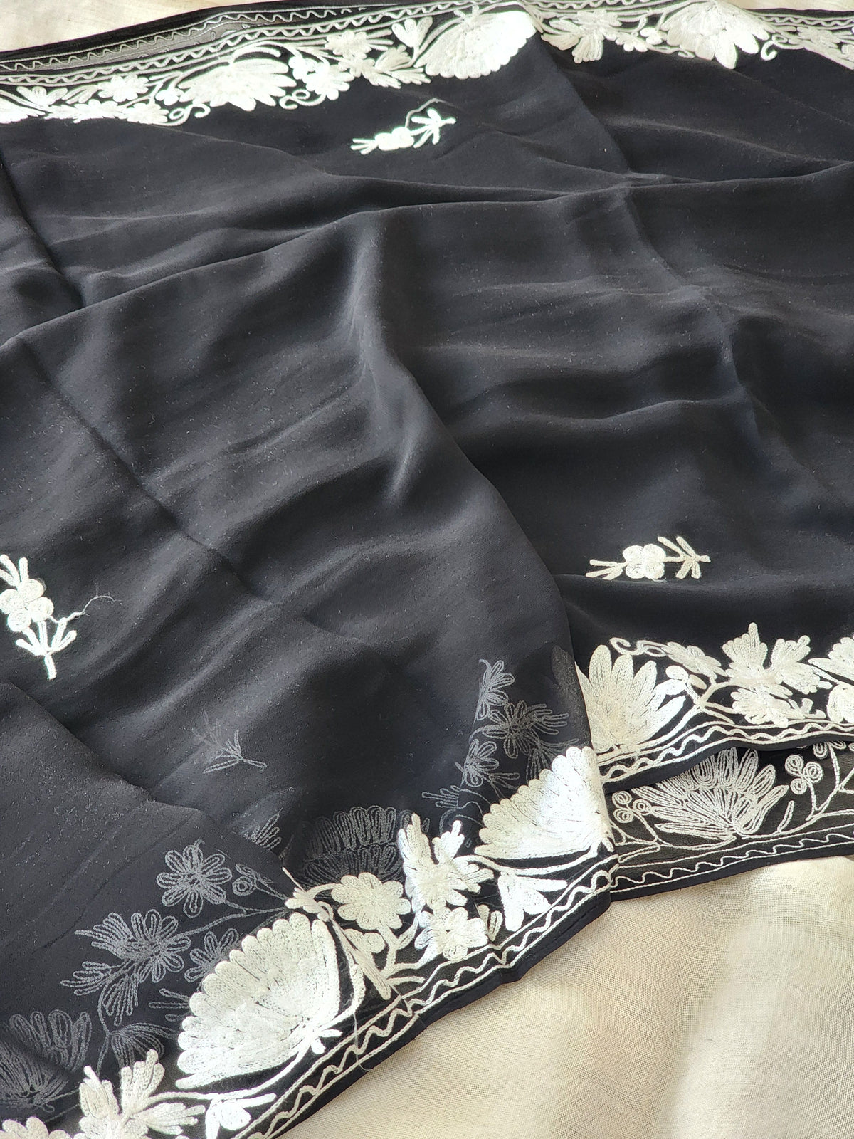 Black Georgette Kashmiri Woven Saree