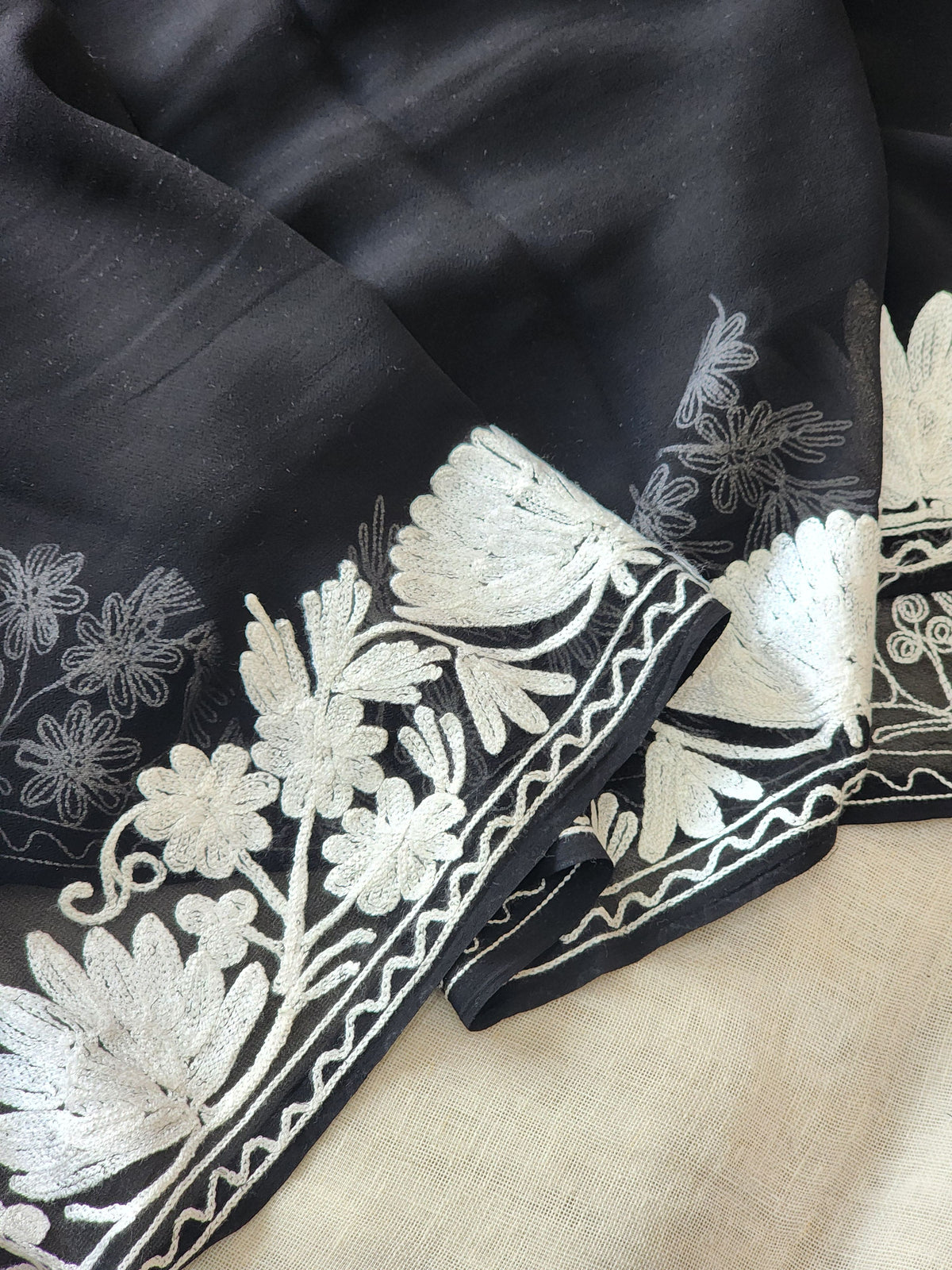 Black Georgette Kashmiri Woven Saree