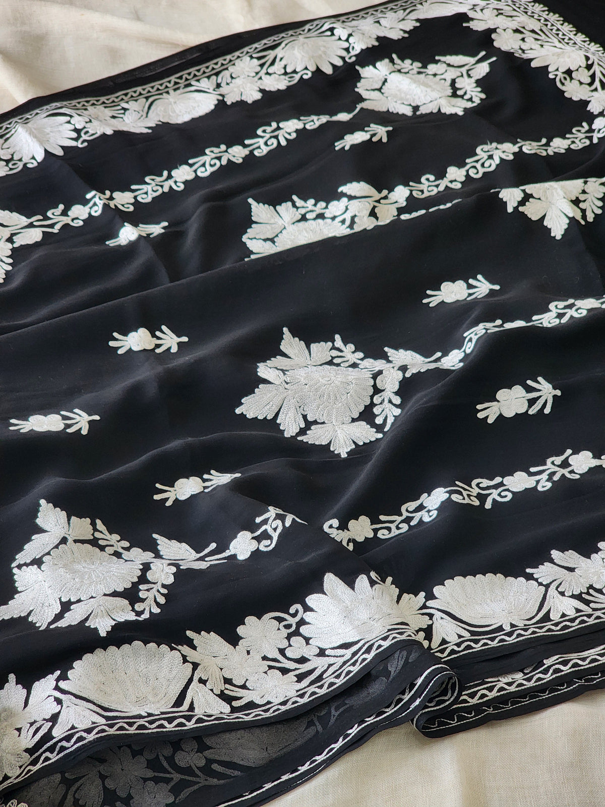 Black Georgette Kashmiri Woven Saree