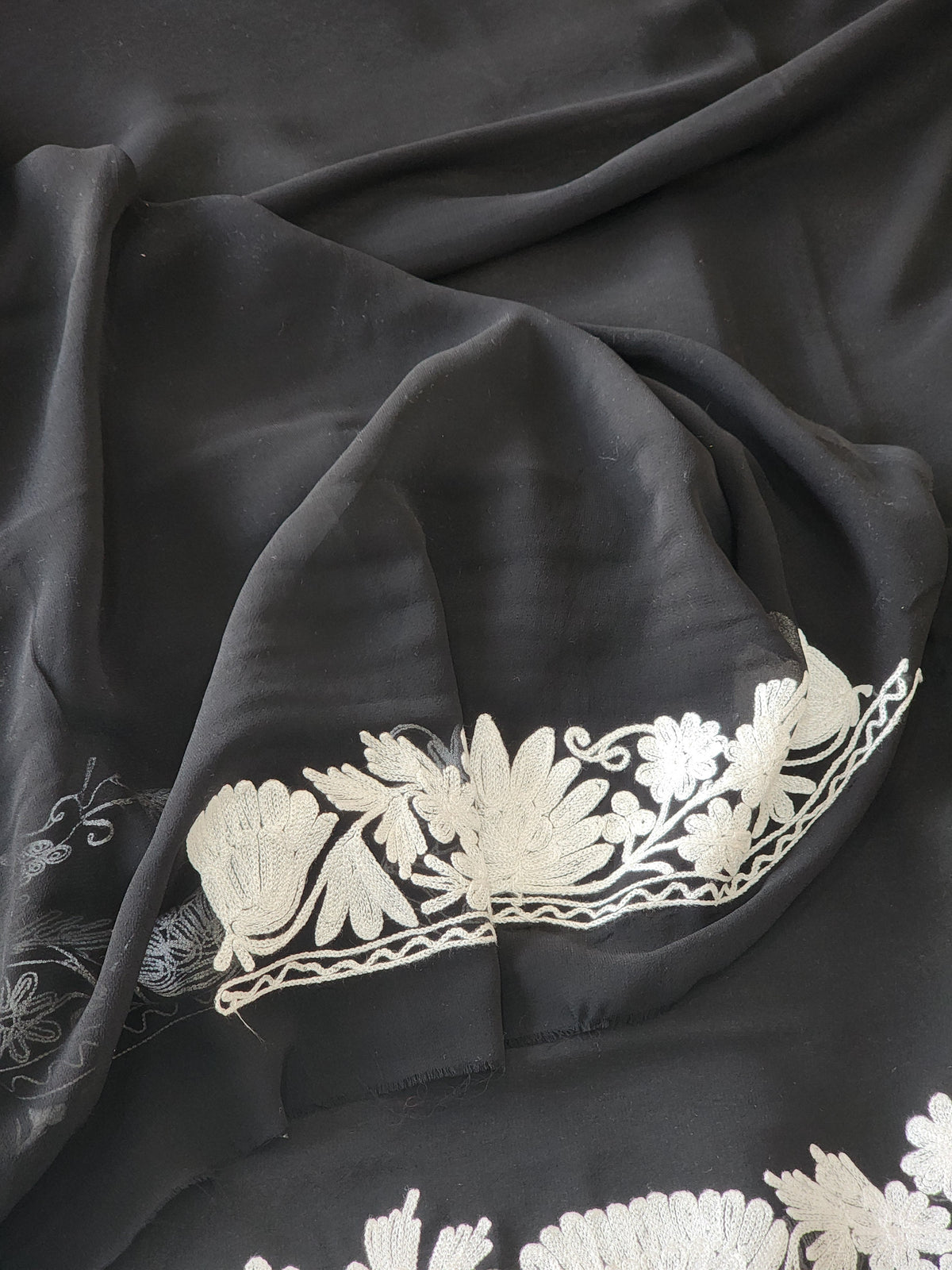 Black Georgette Kashmiri Woven Saree