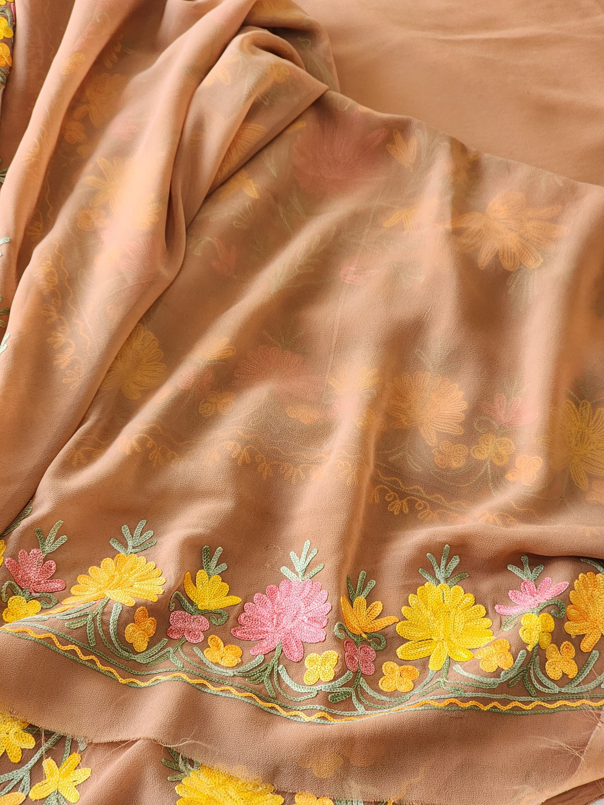 Brown Georgette Kashmiri Woven Saree