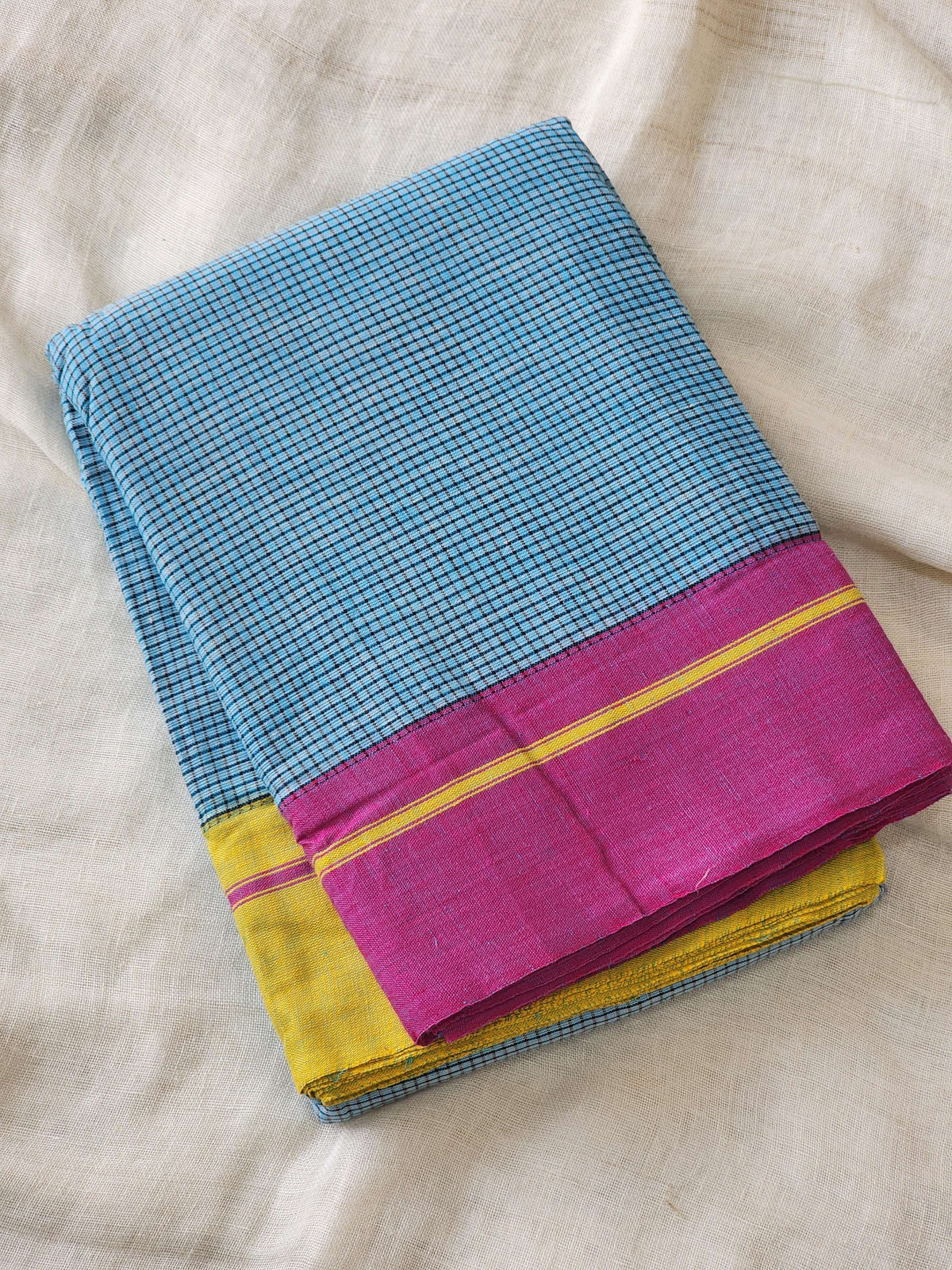 Blue patteda anchu cotton saree