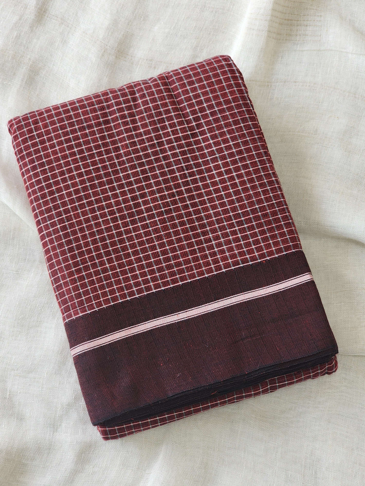 Maroon patteda anchu cotton saree