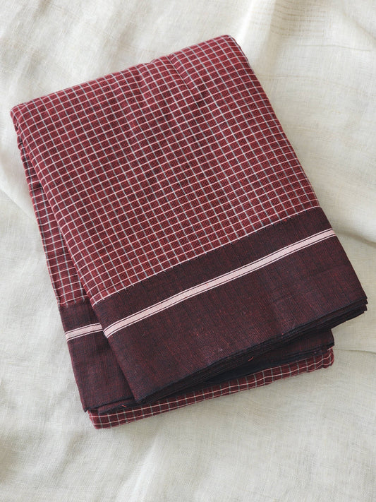 Maroon patteda anchu cotton saree