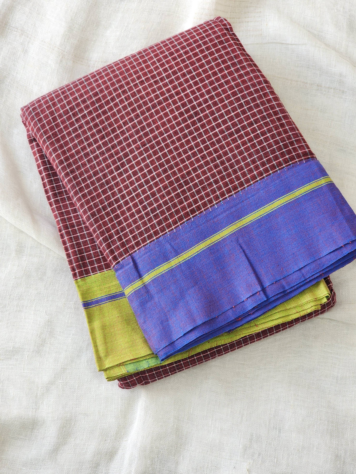 Maroon patteda anchu cotton saree