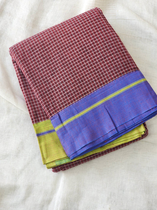 Maroon patteda anchu cotton saree