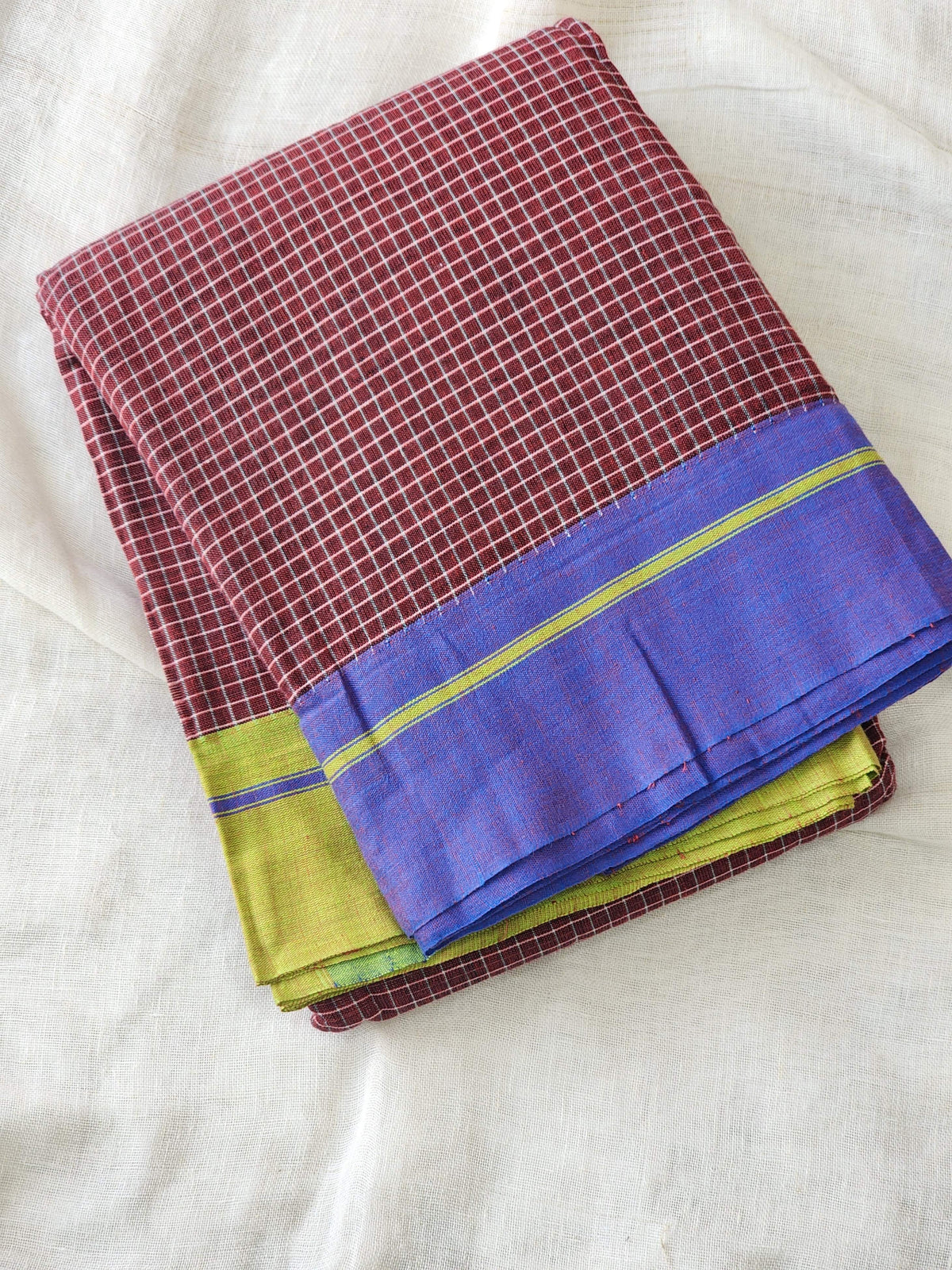 Maroon patteda anchu cotton saree