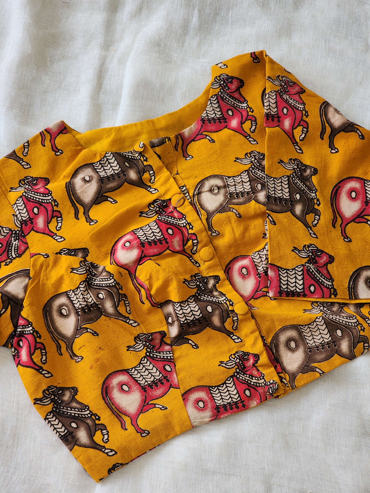 Mustard kalamkari cotton blouse