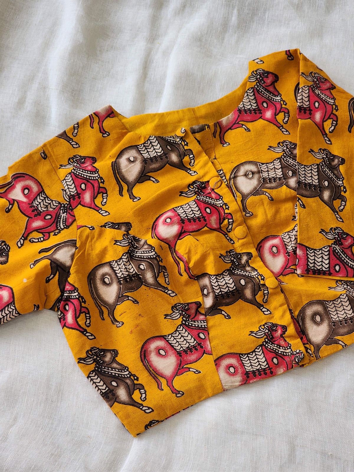 Mustard kalamkari cotton blouse