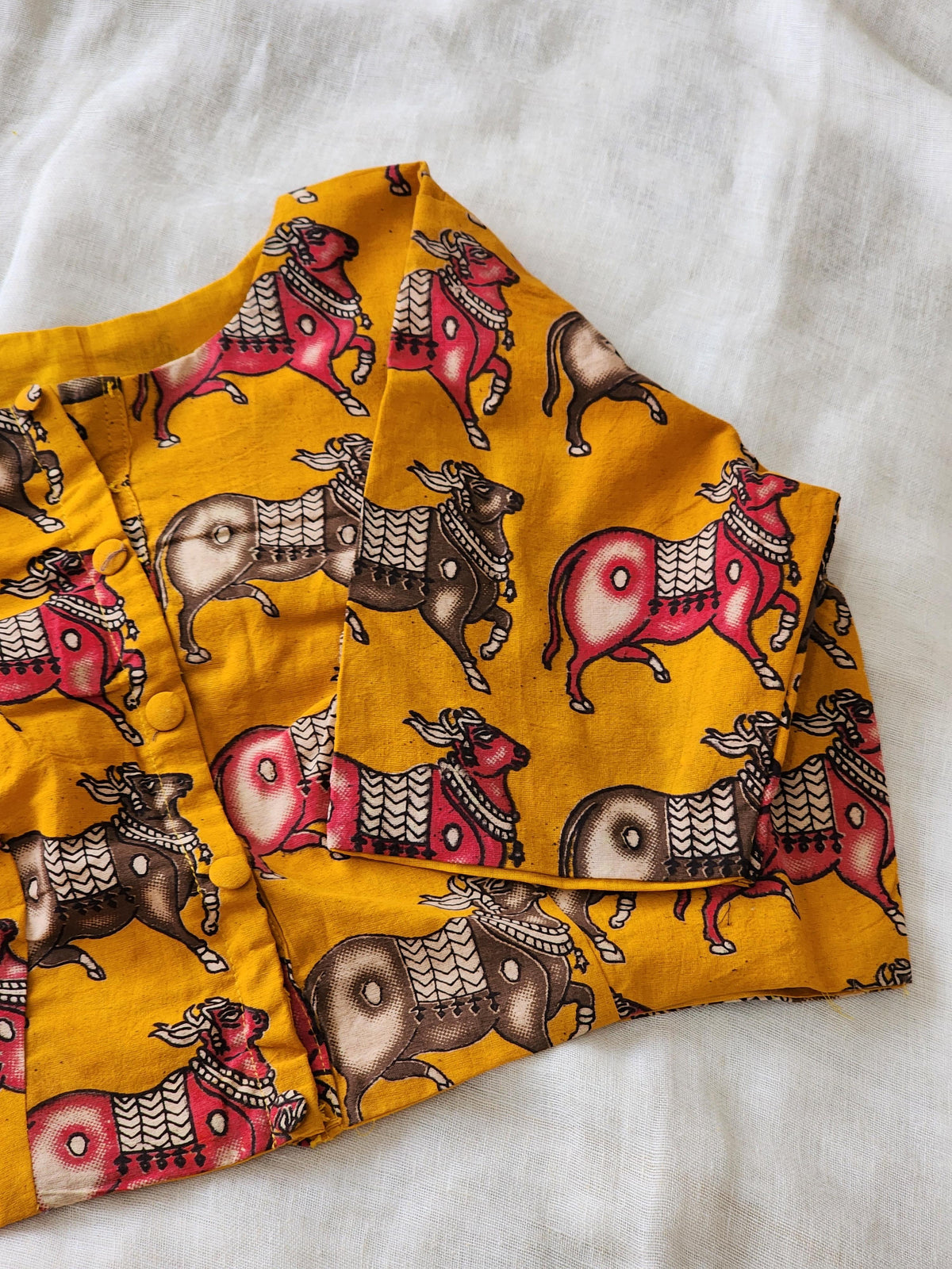Mustard kalamkari cotton blouse
