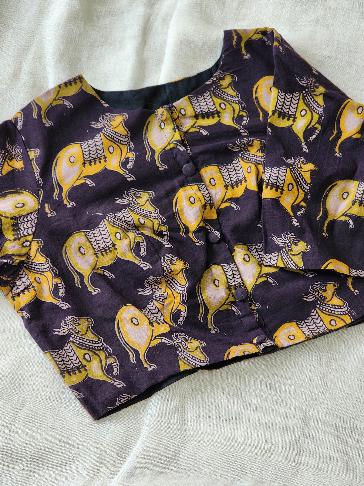 Black kalamkari cotton blouse