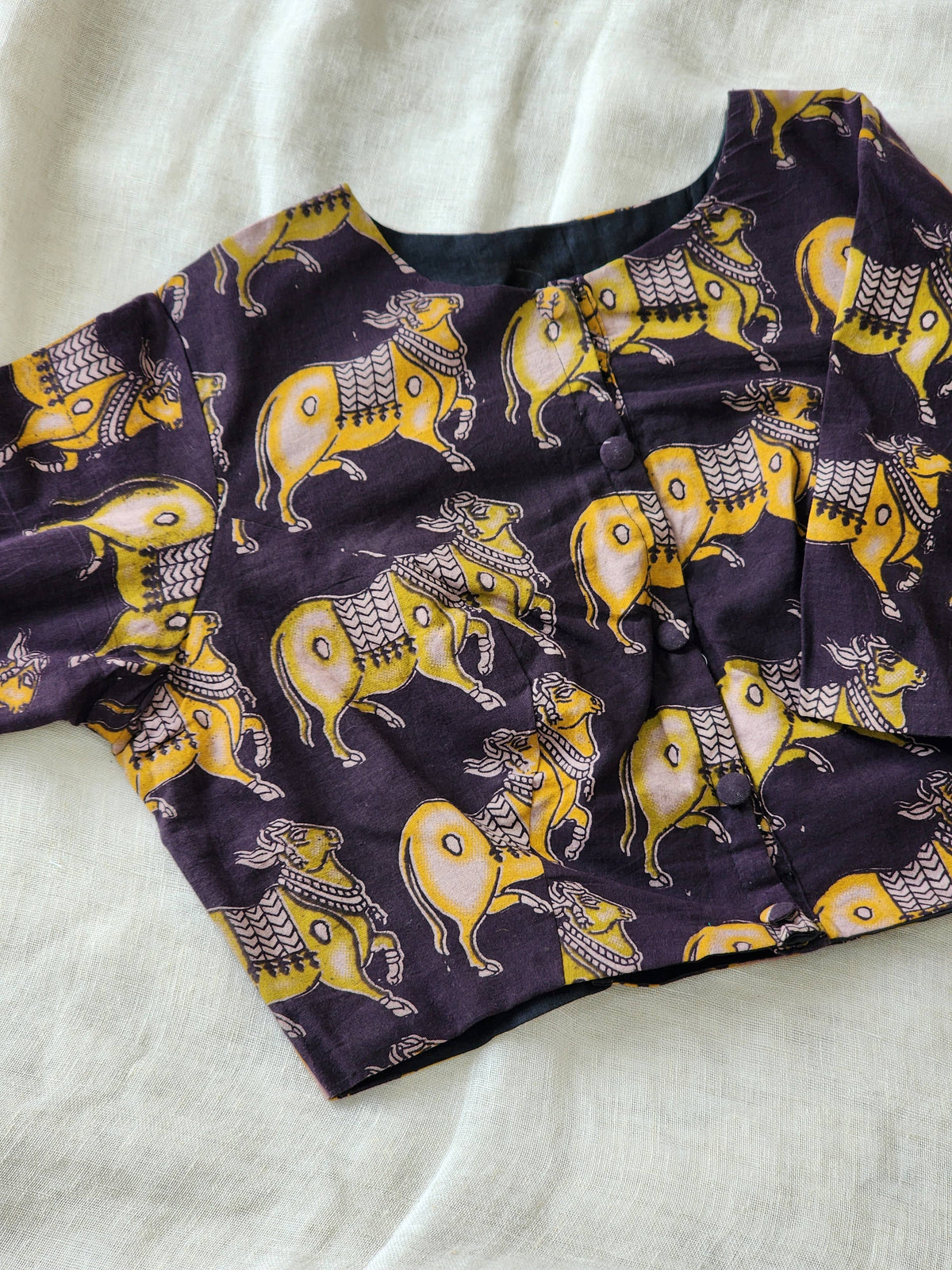 Black kalamkari cotton blouse