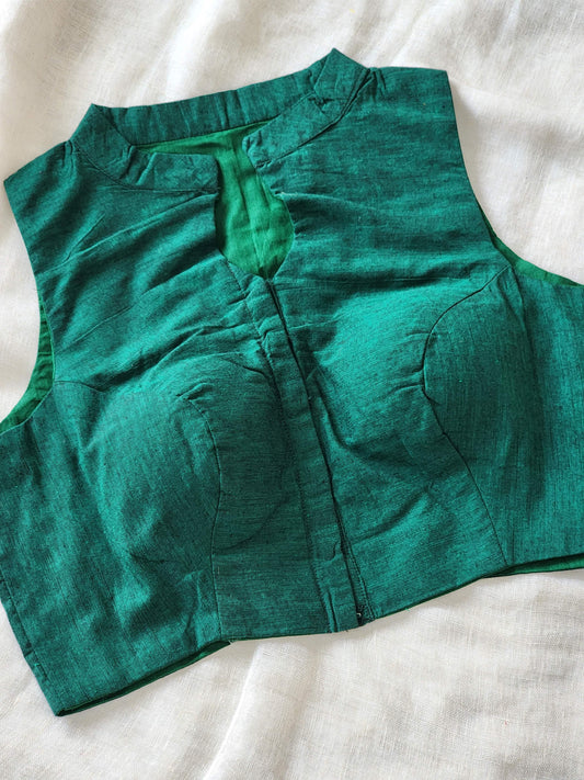 Dark Green Manglagiri Cotton Blouse