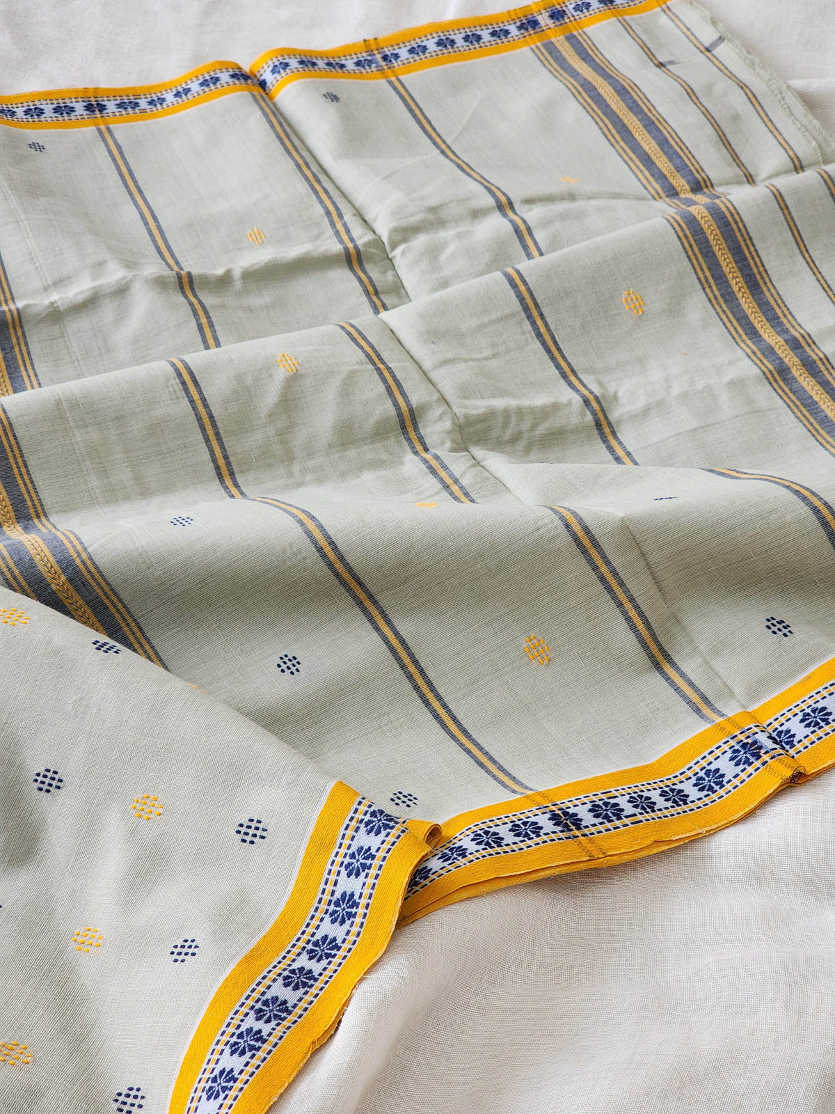 Light Olive Dhonekhali Cotton Saree
