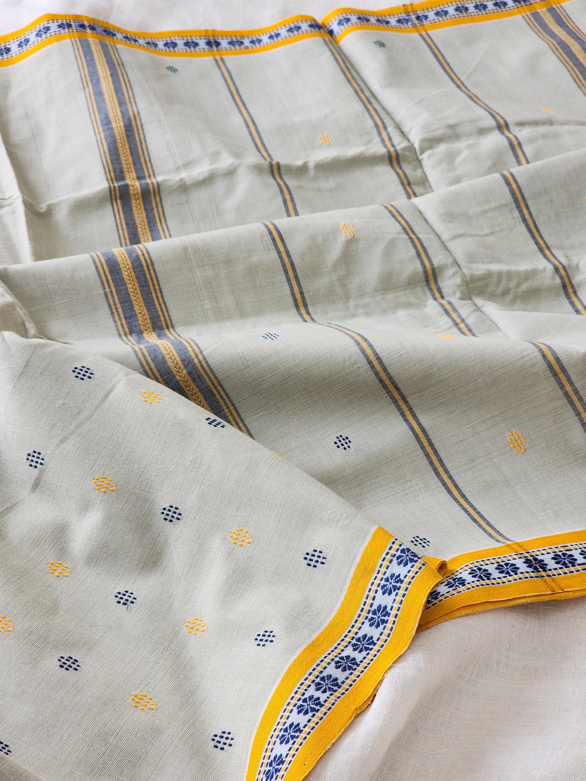 Light Olive Dhonekhali Cotton Saree