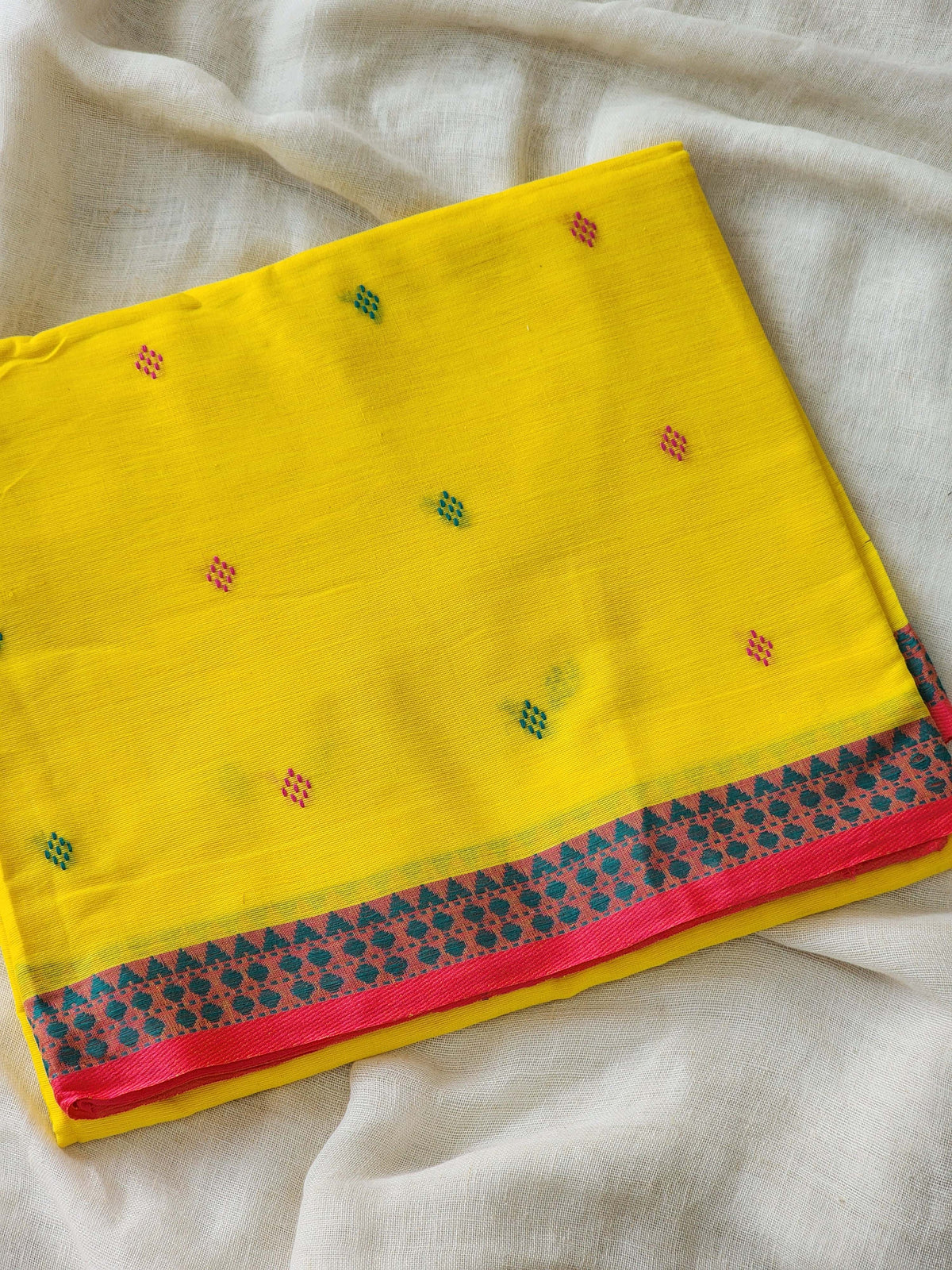 Yellow Dhonekhali Cotton Saree